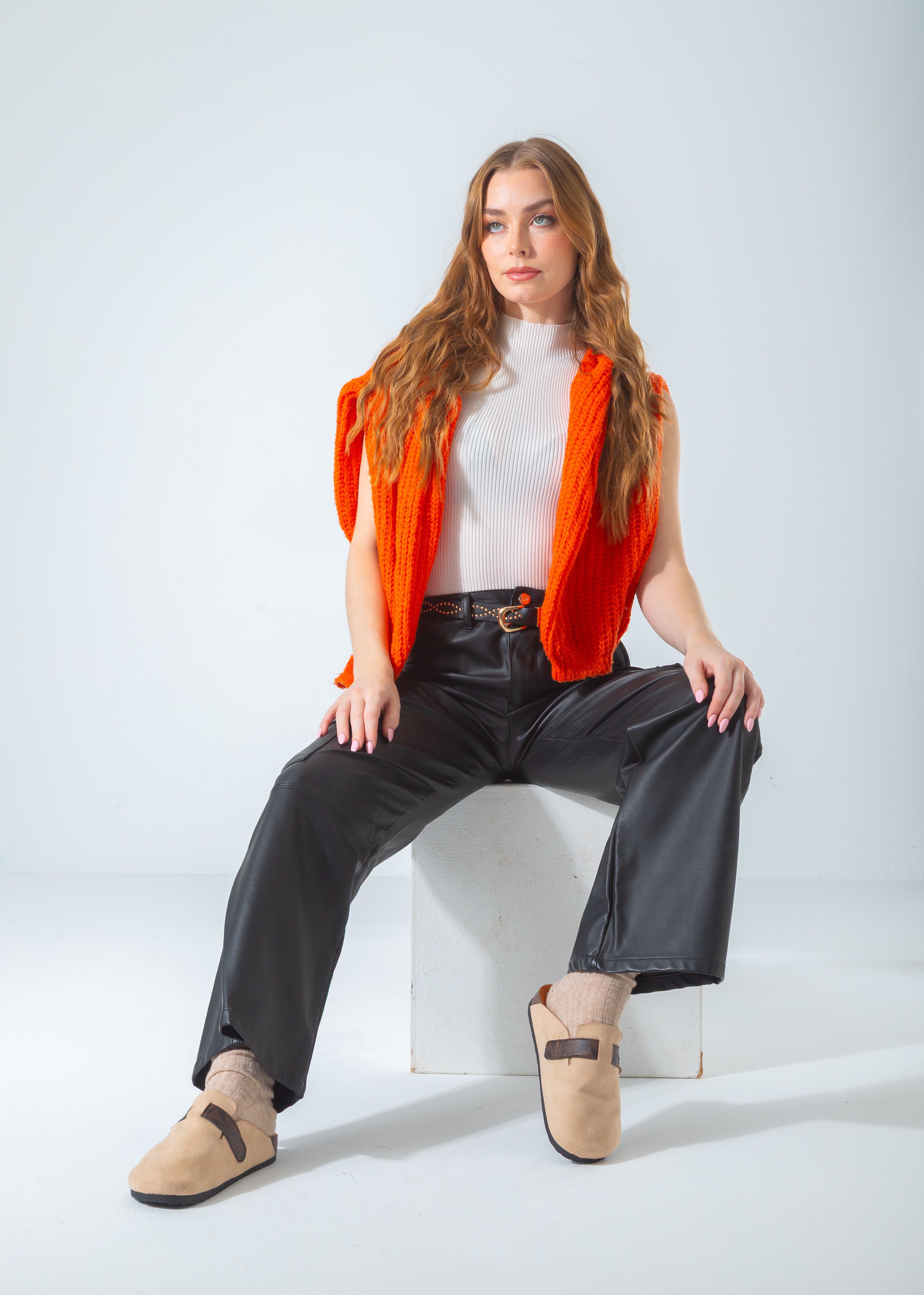 Suede Clog with Monogram Buckle Strap-brown