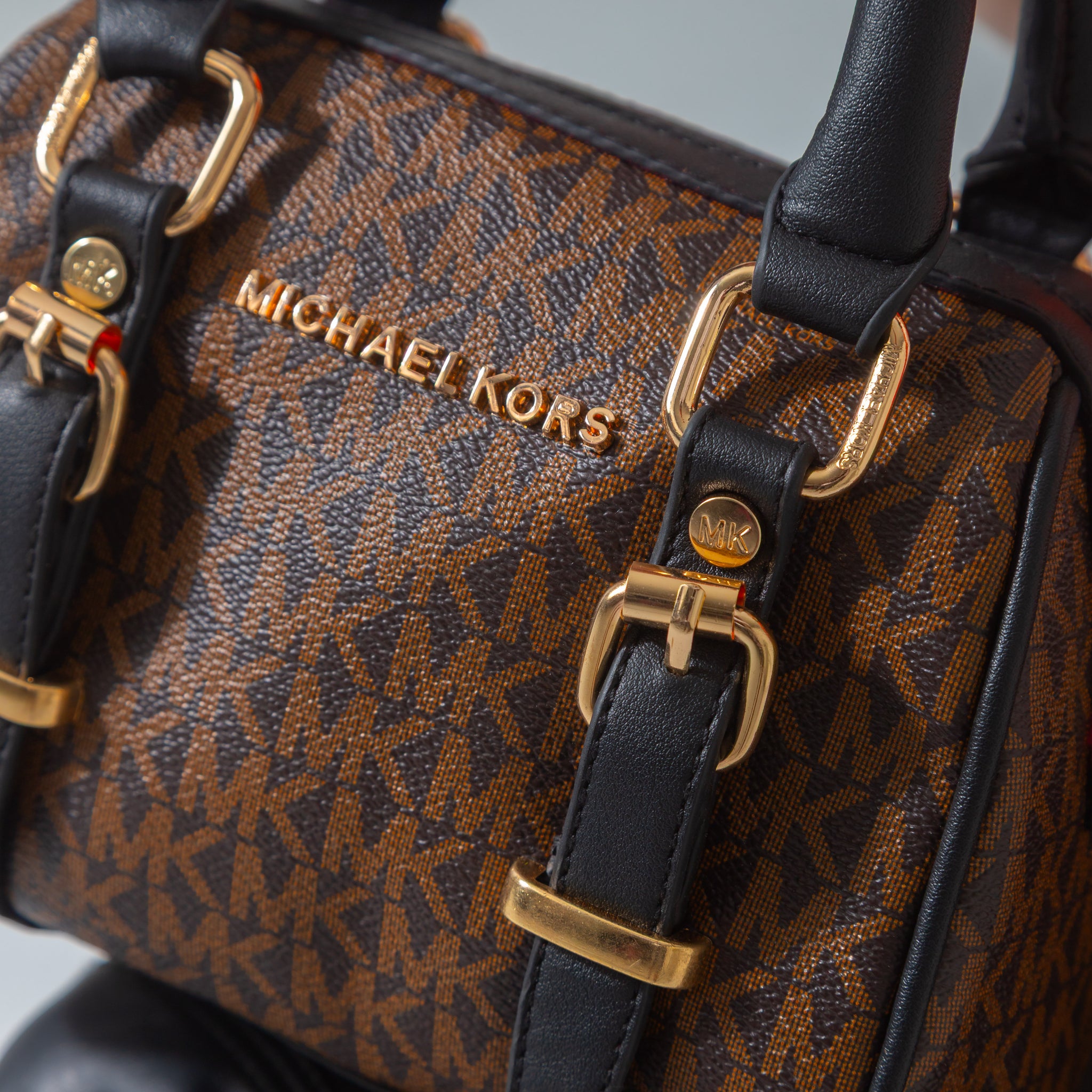 MK Logo Print Mini Barrel Bag-black