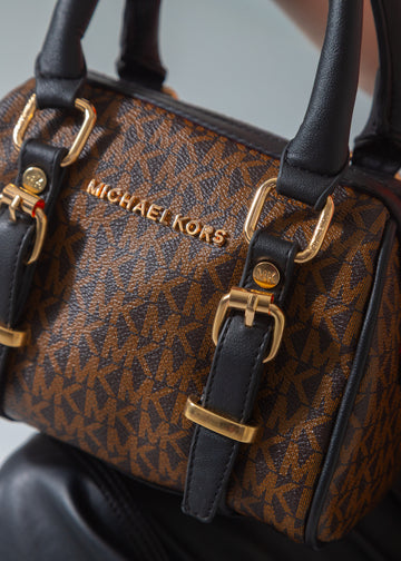 MK Logo Print Mini Barrel Bag-black