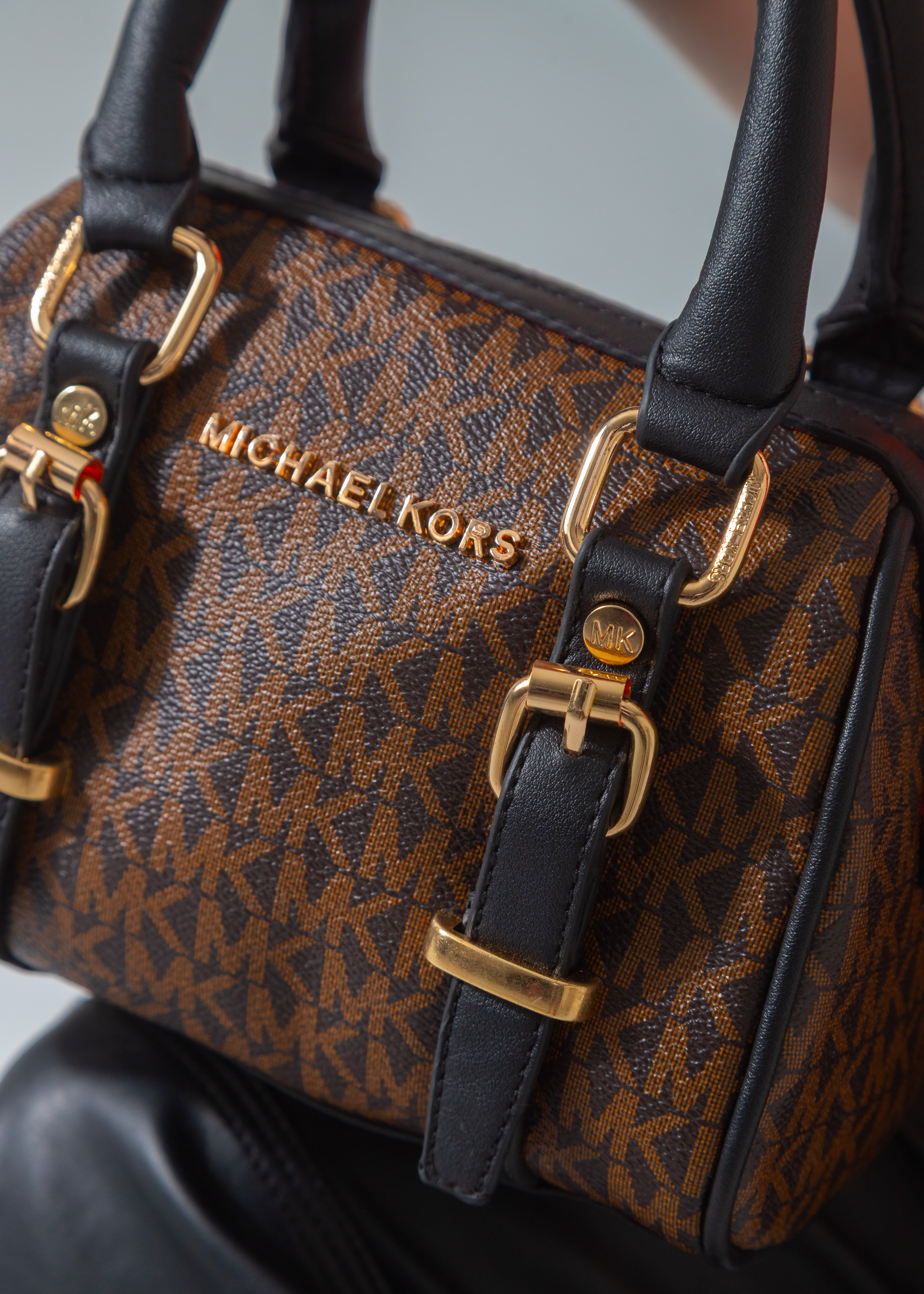 MK Logo Print Mini Barrel Bag-black