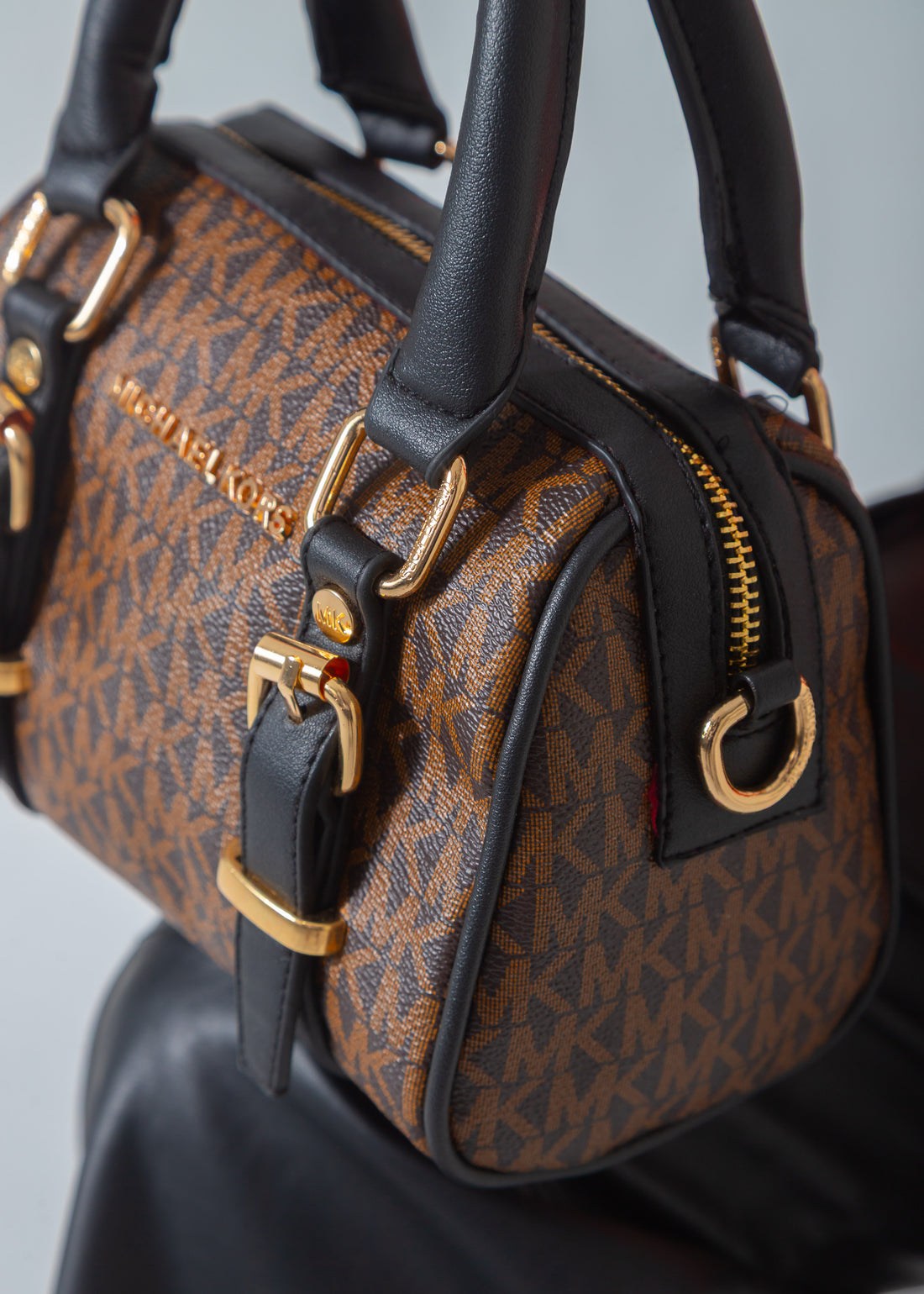 MK Logo Print Mini Barrel Bag-black