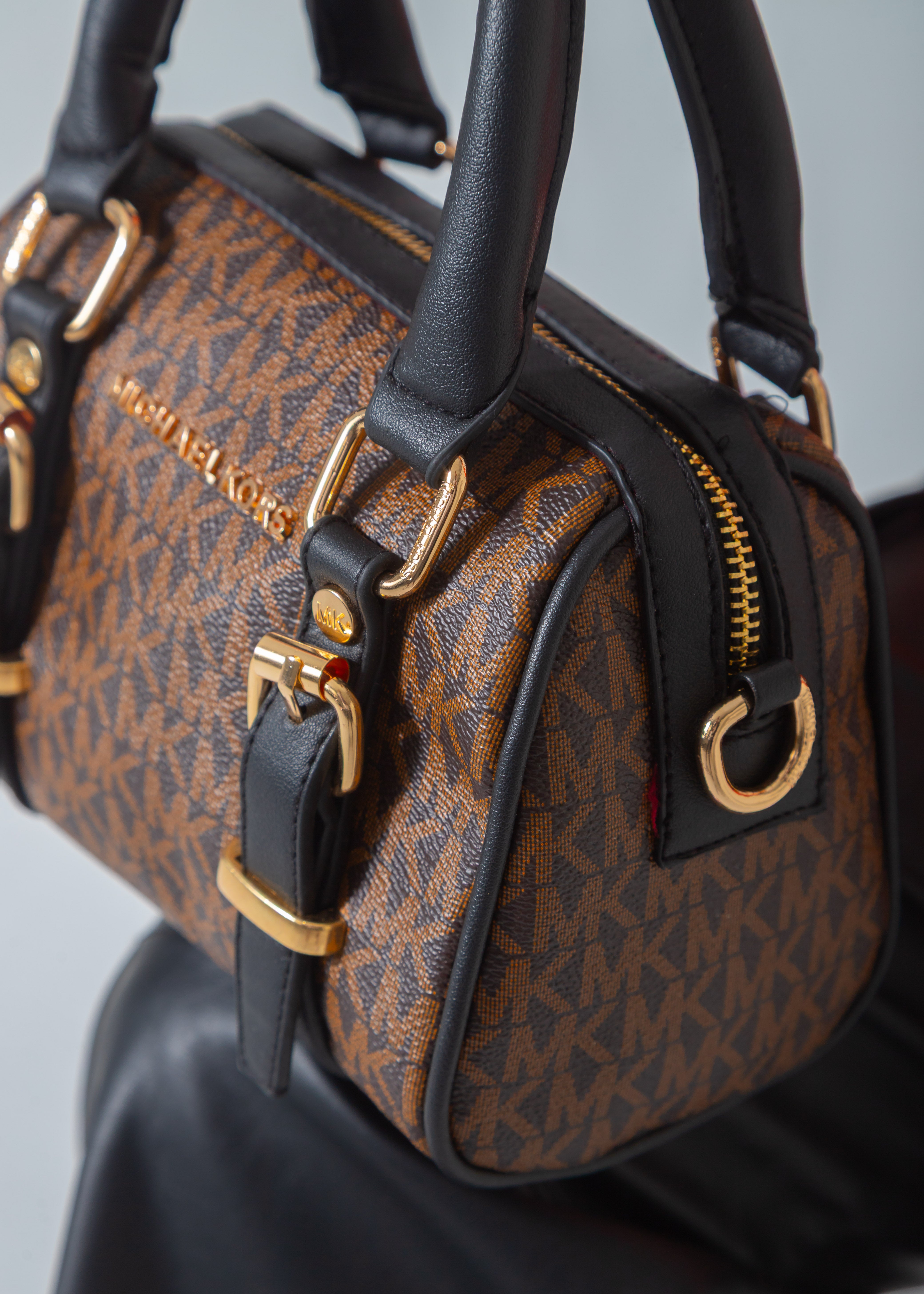 MK Logo Print Mini Barrel Bag-black