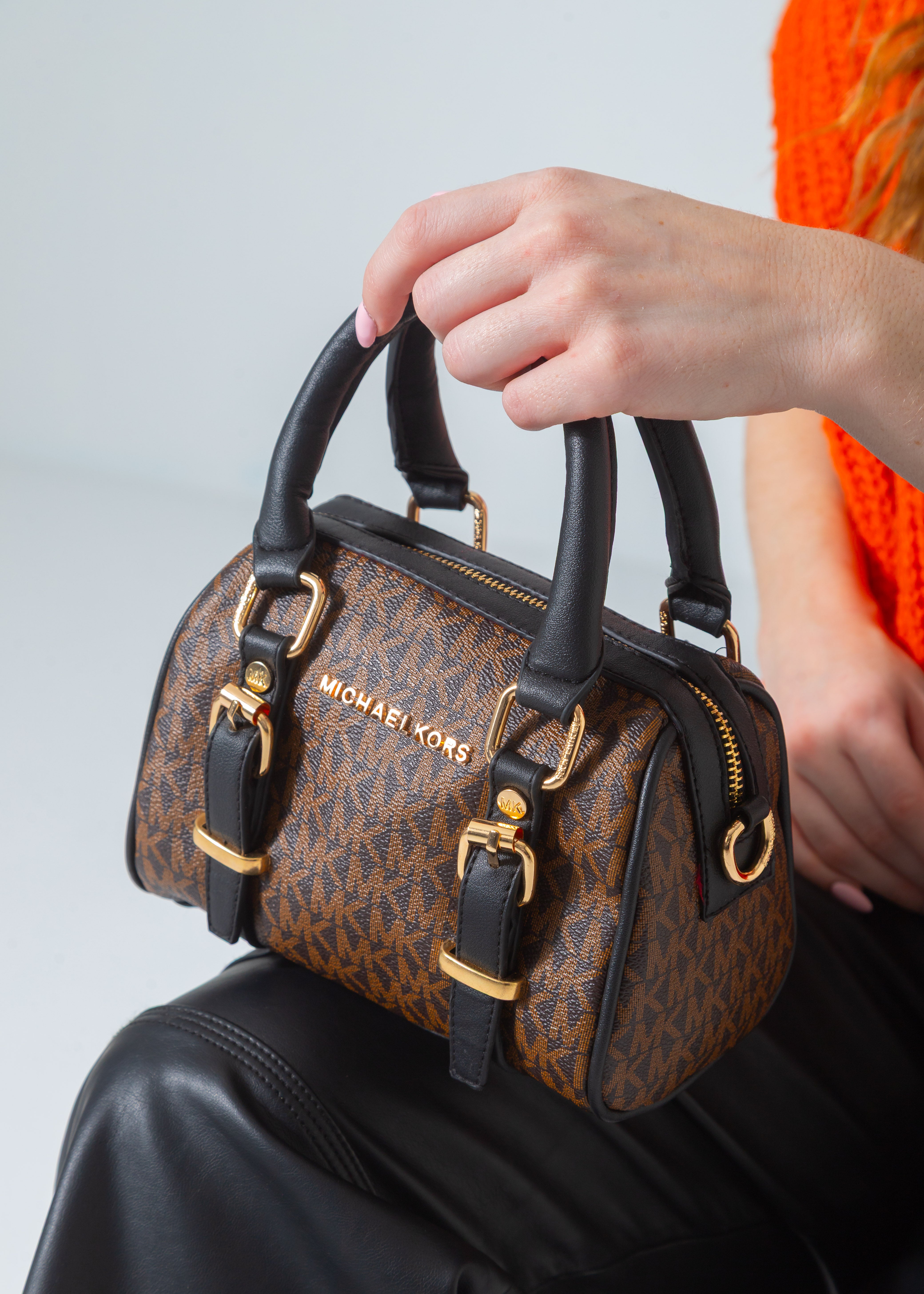 MK Logo Print Mini Barrel Bag-black