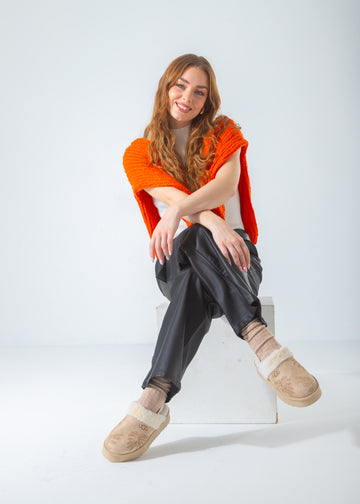 Elastic Strap Cozy Platform Clogs-beige