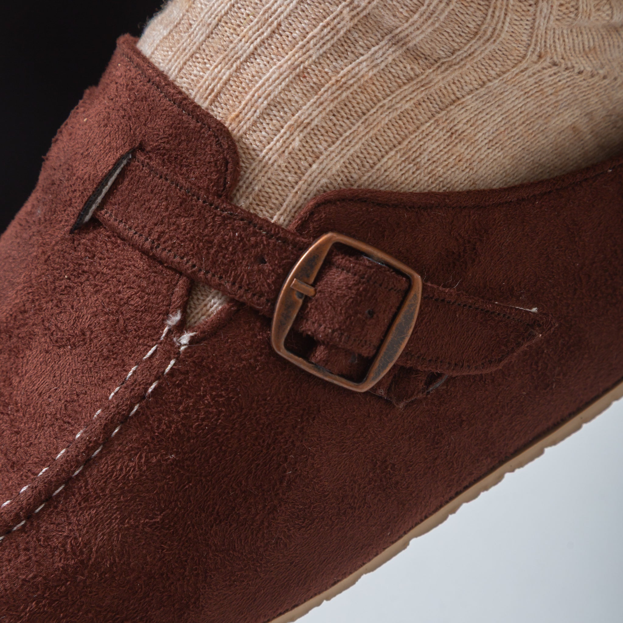 Suede Moc Toe Buckle Clog-brown