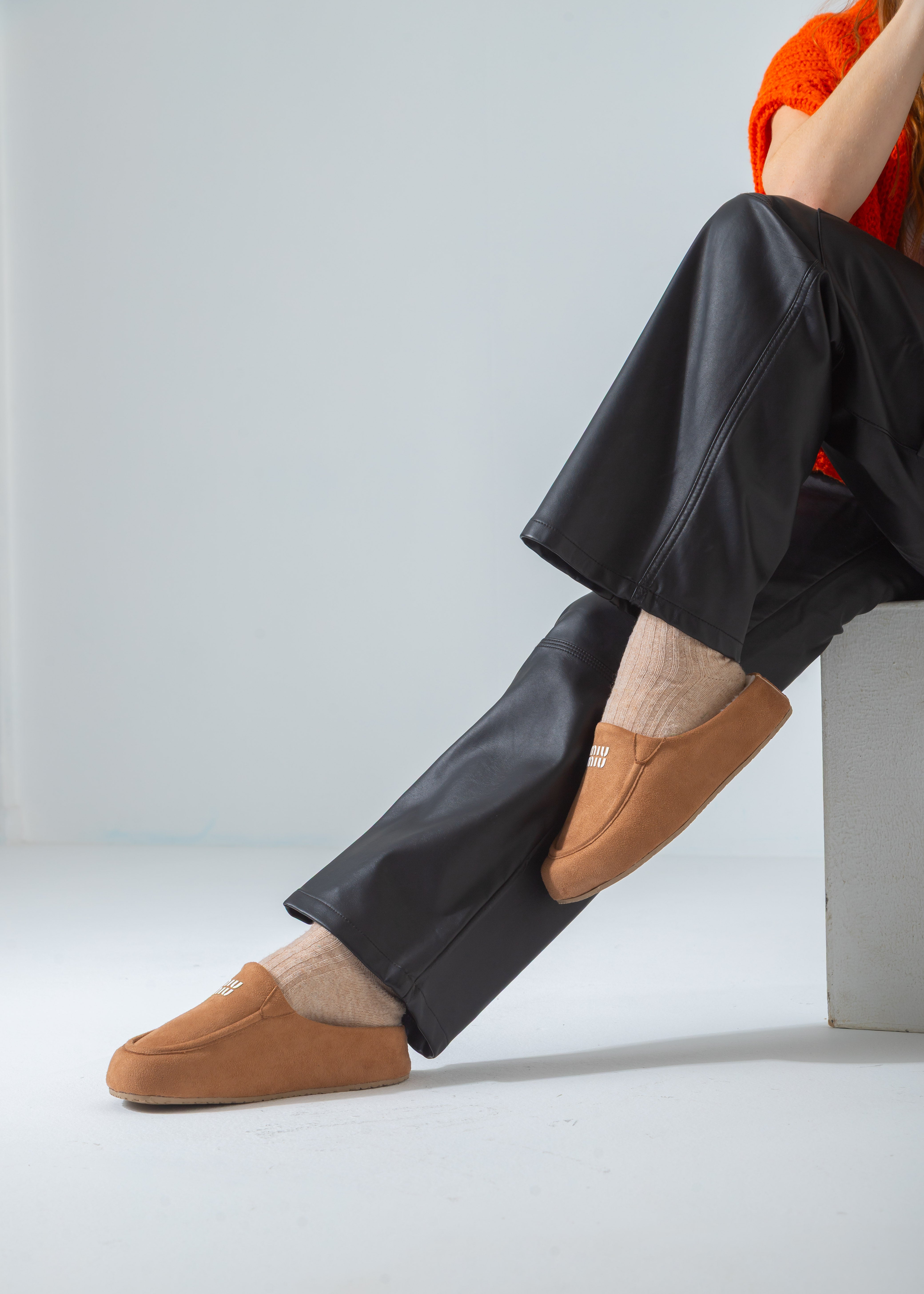 Suede Moccasin Backless Clogs-light-camel