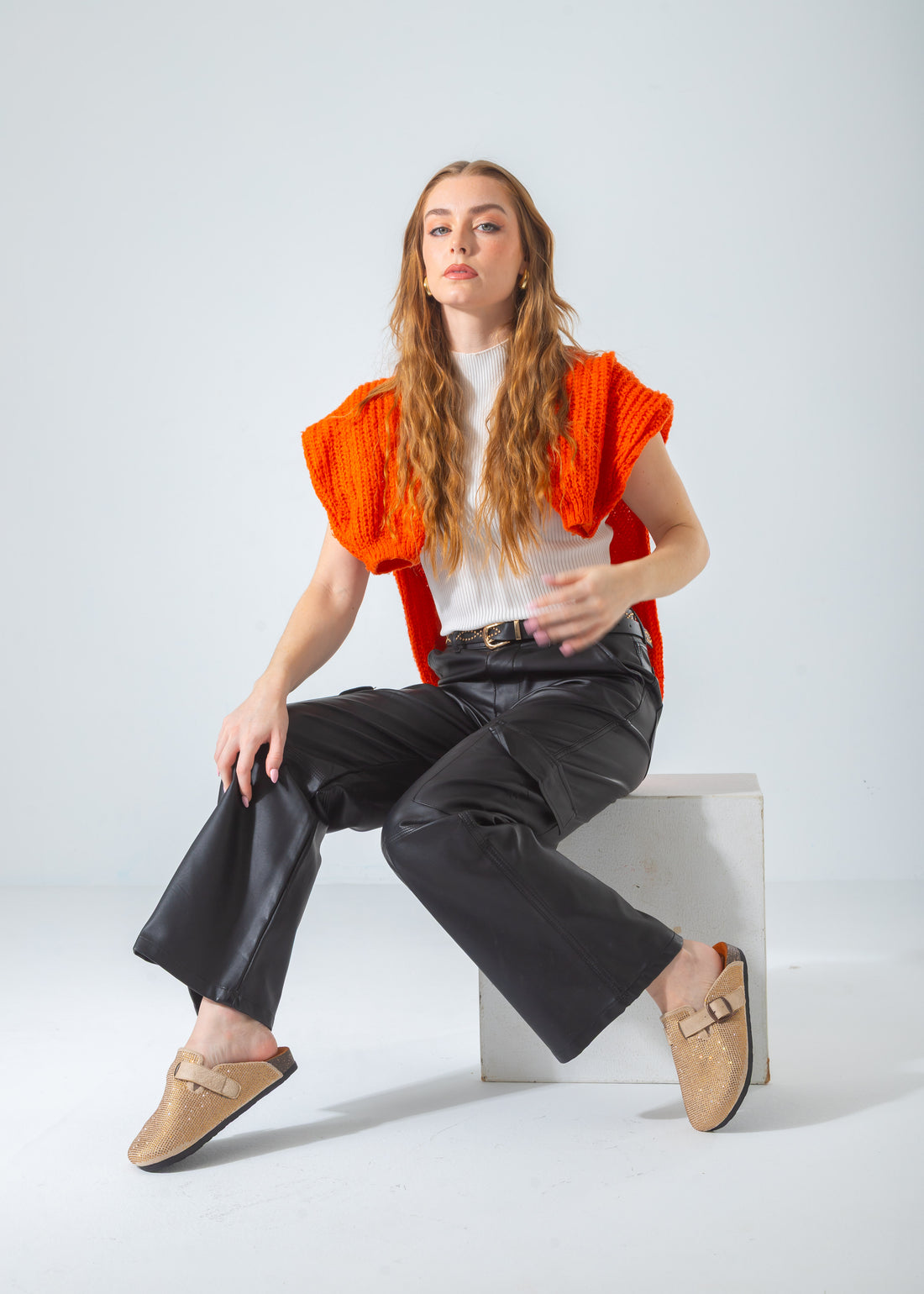 Sparkle Buckle Slip-On Clogs-beige