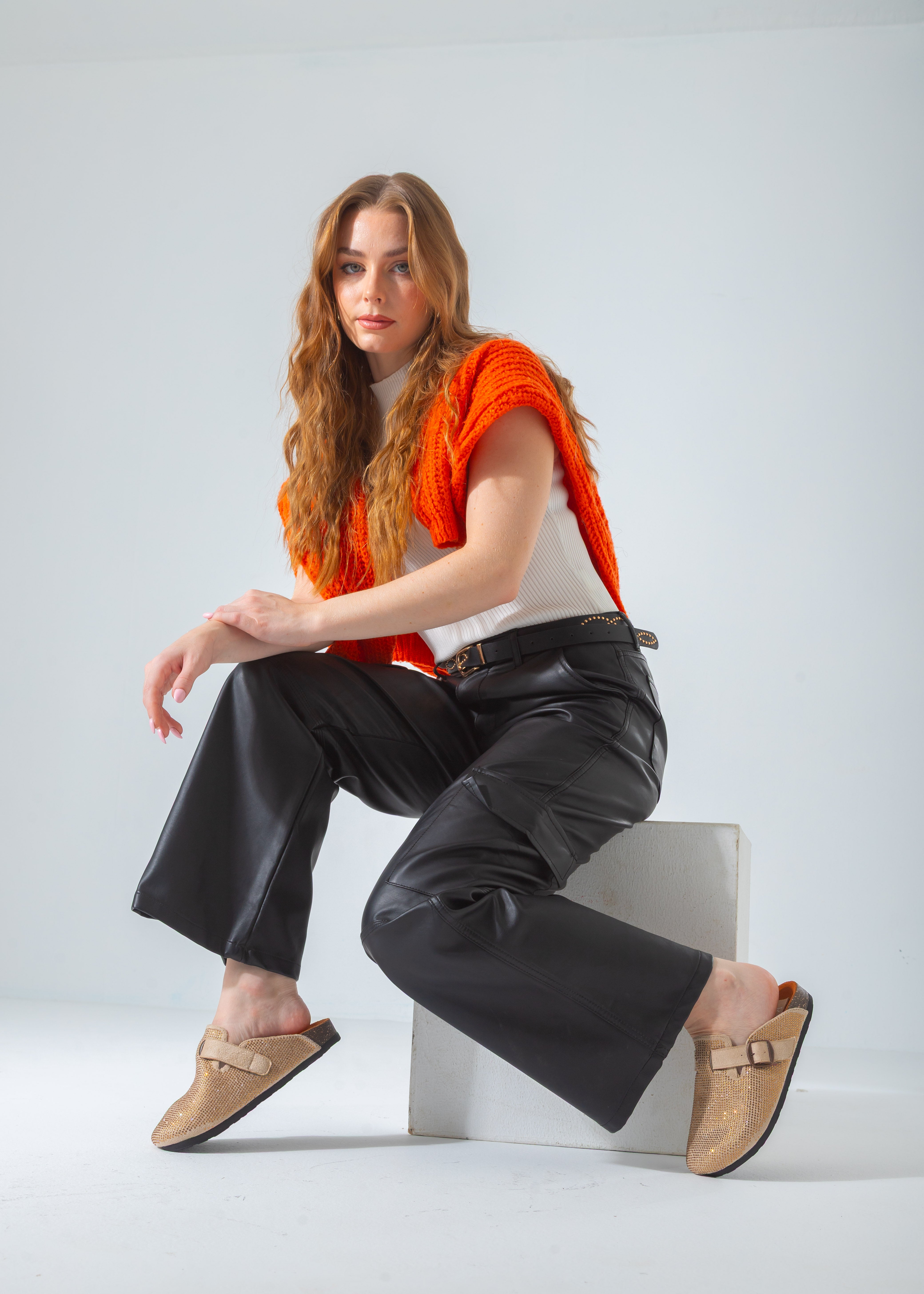 Sparkle Buckle Slip-On Clogs-beige