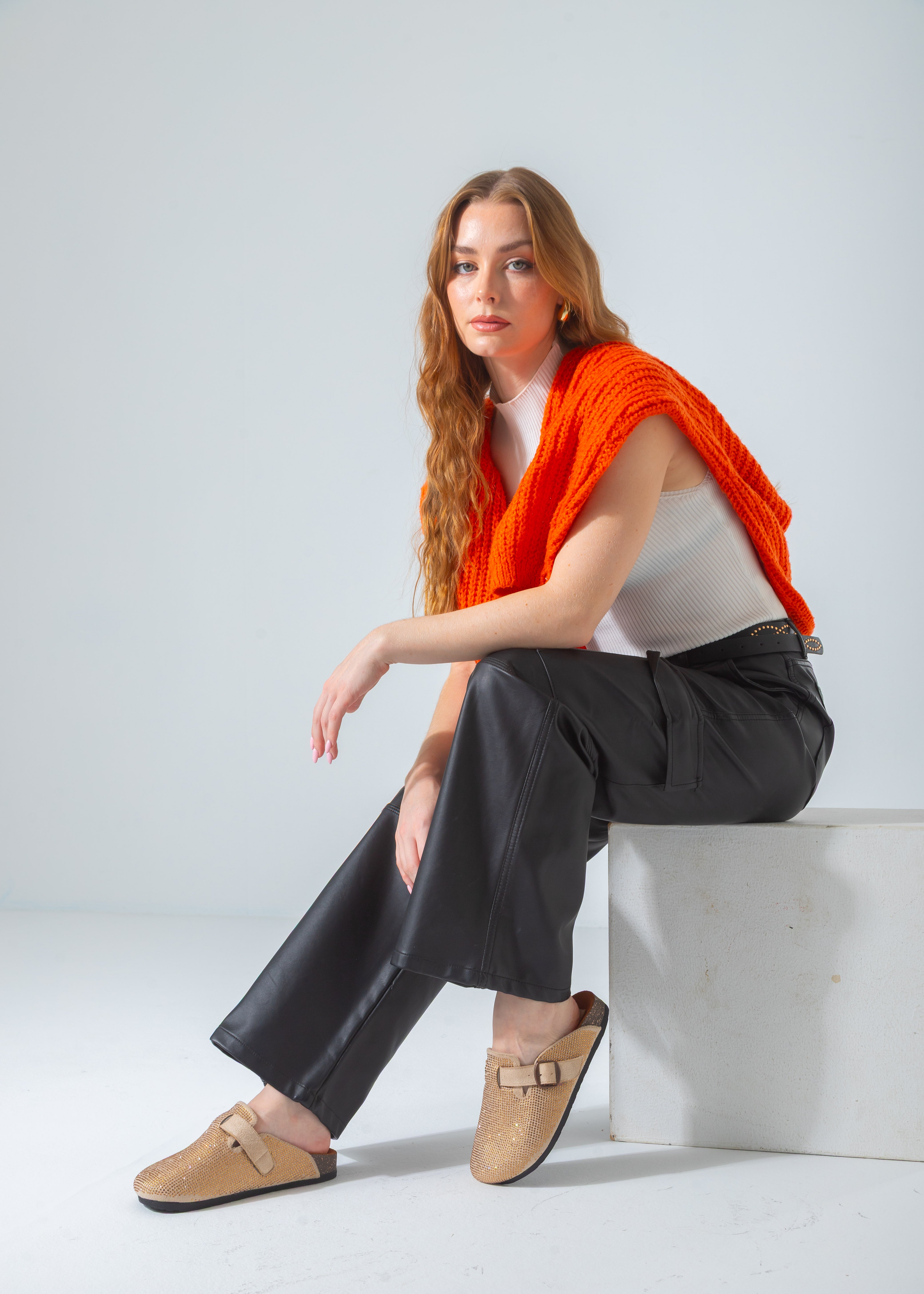 Sparkle Buckle Slip-On Clogs-beige