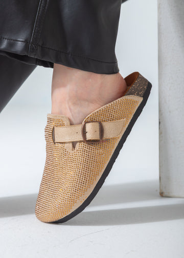 Sparkle Buckle Slip-On Clogs-beige