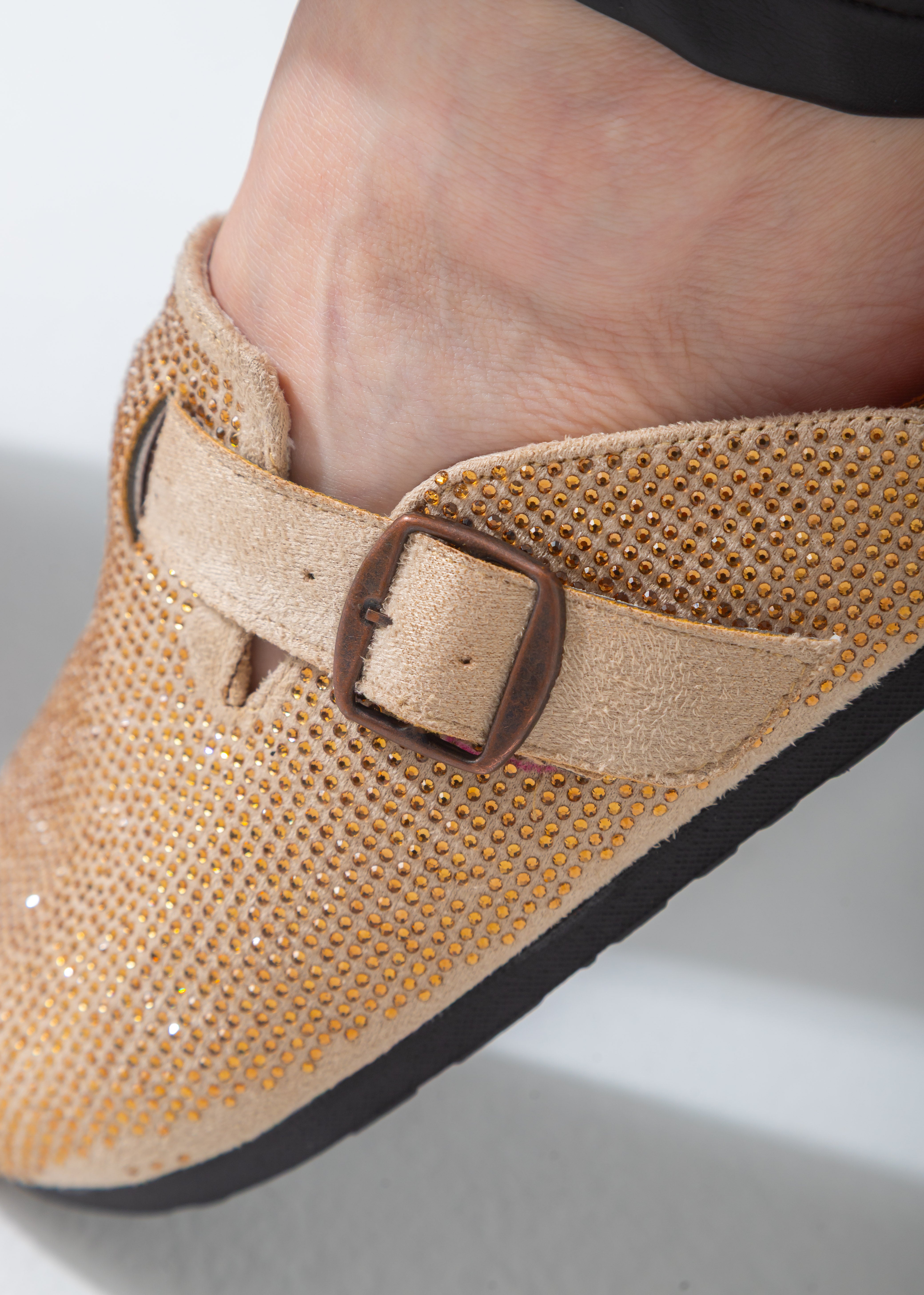 Sparkle Buckle Slip-On Clogs-beige