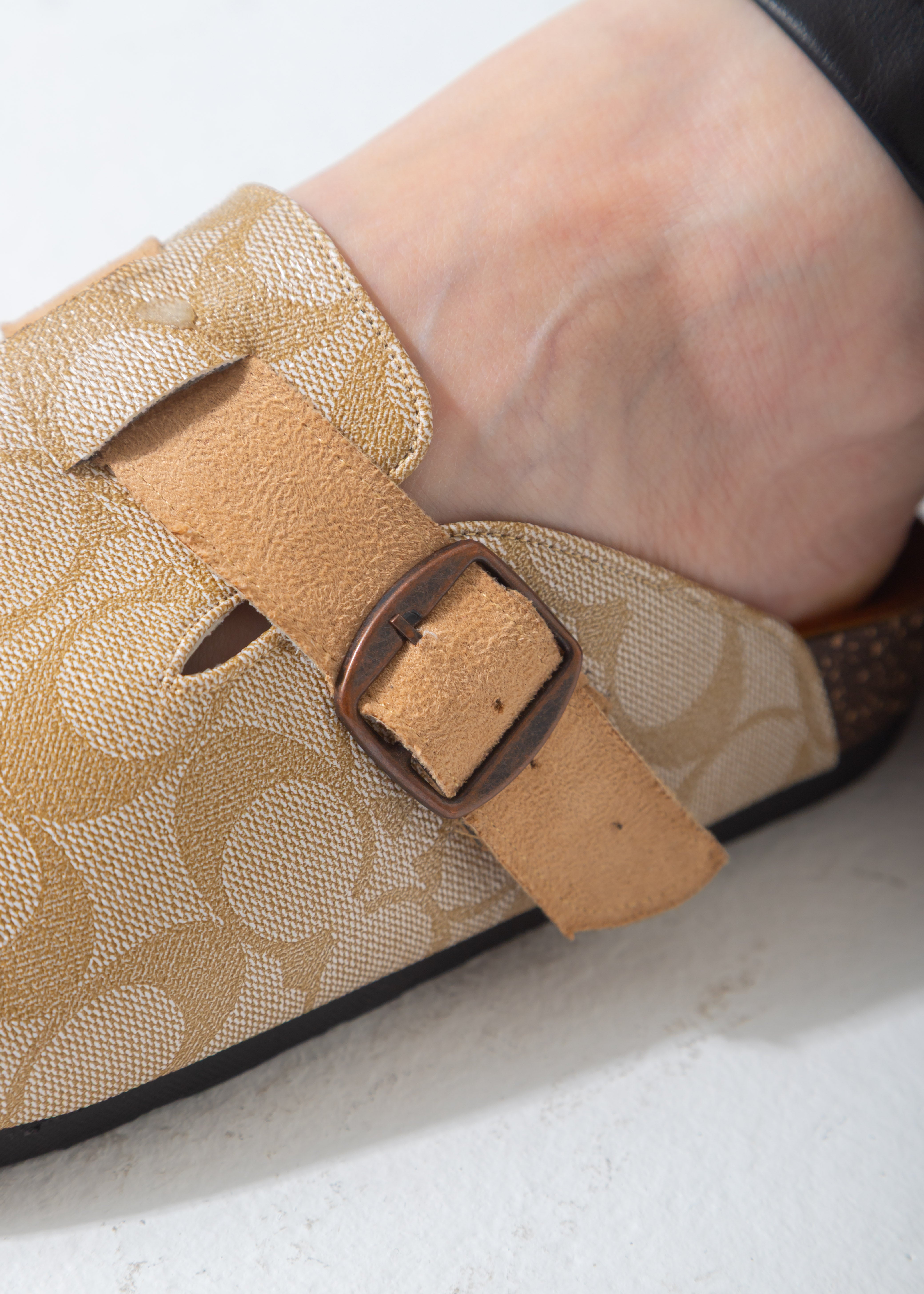 Signature Print Buckle Clog-beige
