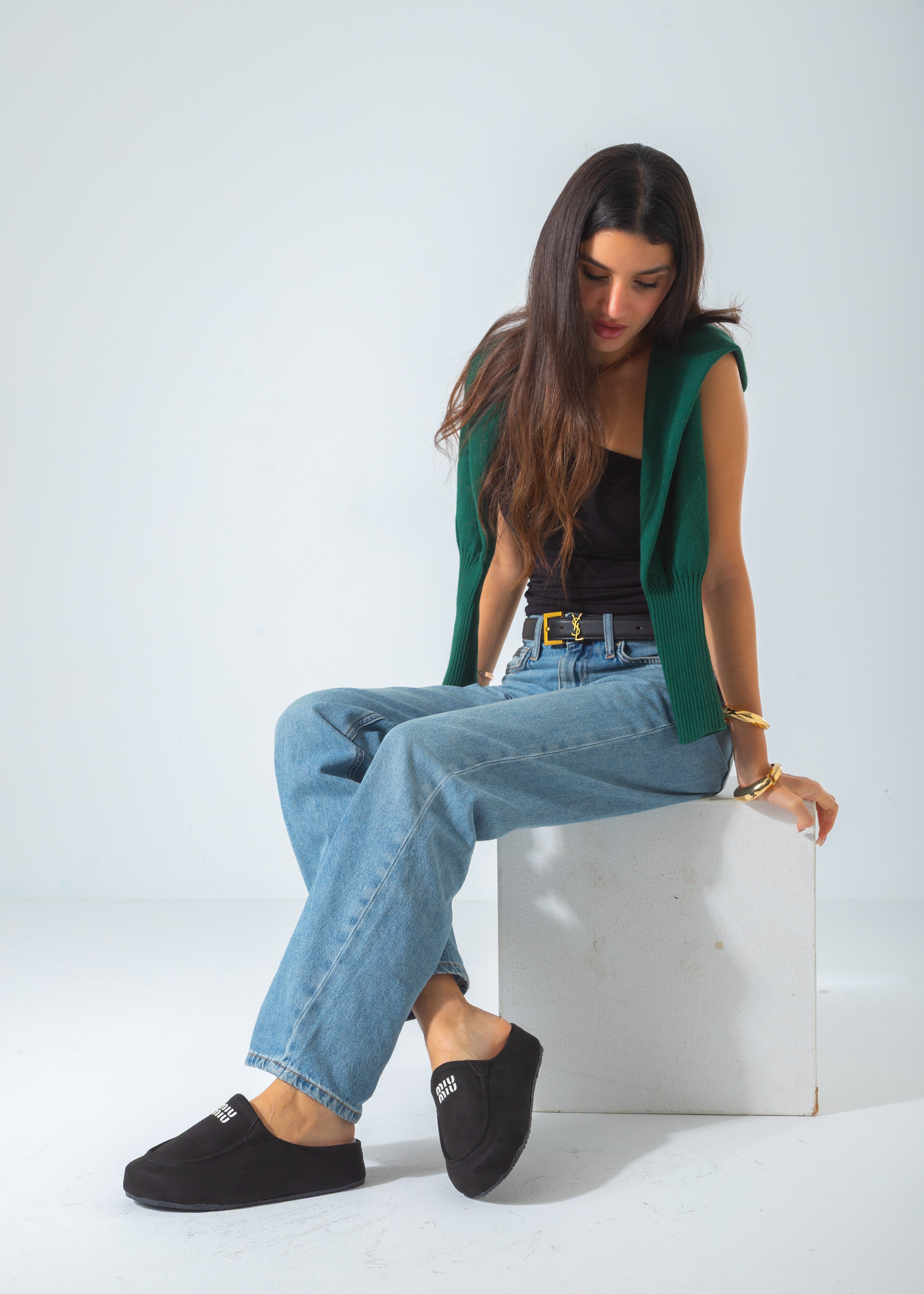 Suede Suede Moccasin Backless Clogs-black