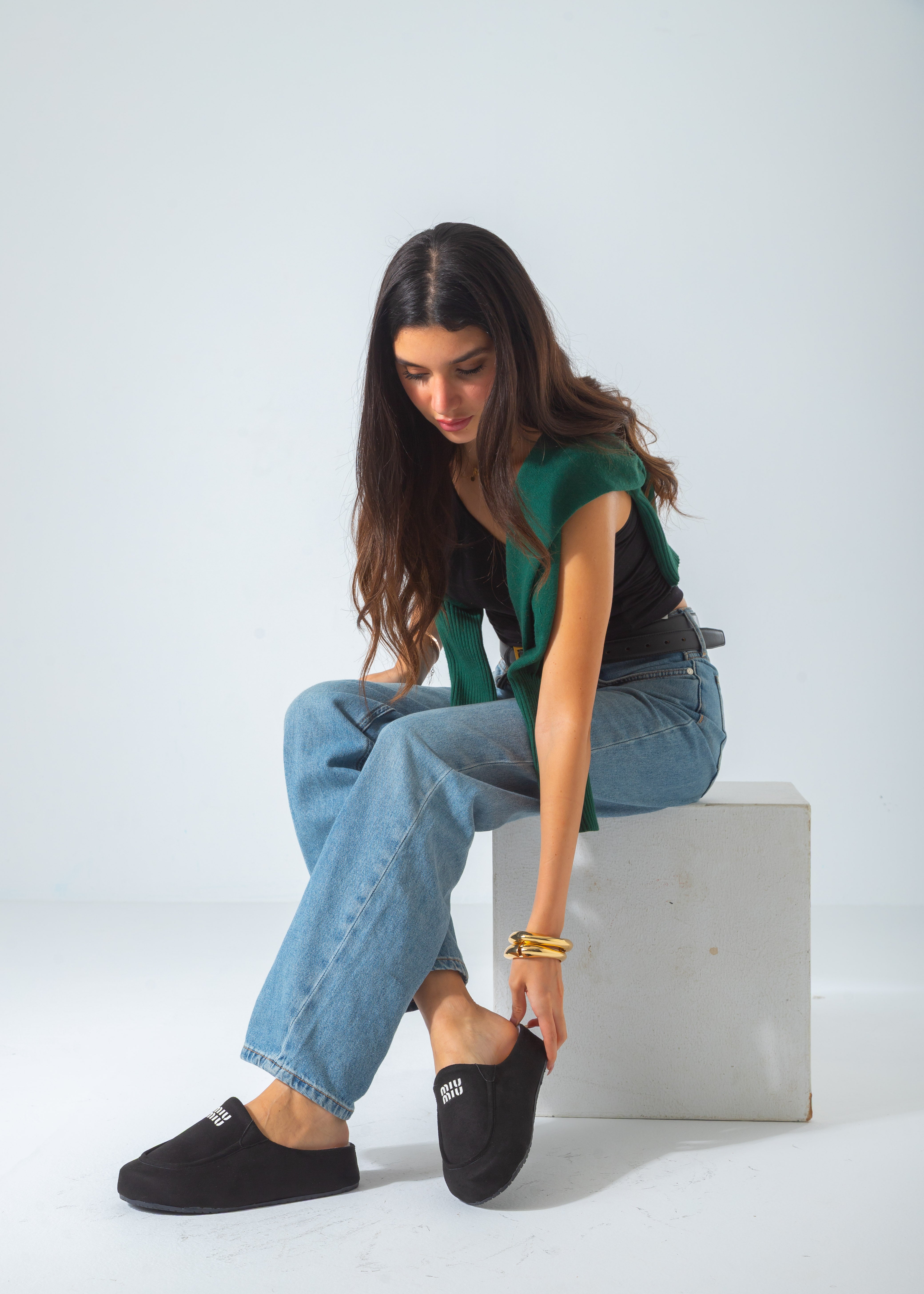 Suede Suede Moccasin Backless Clogs-black