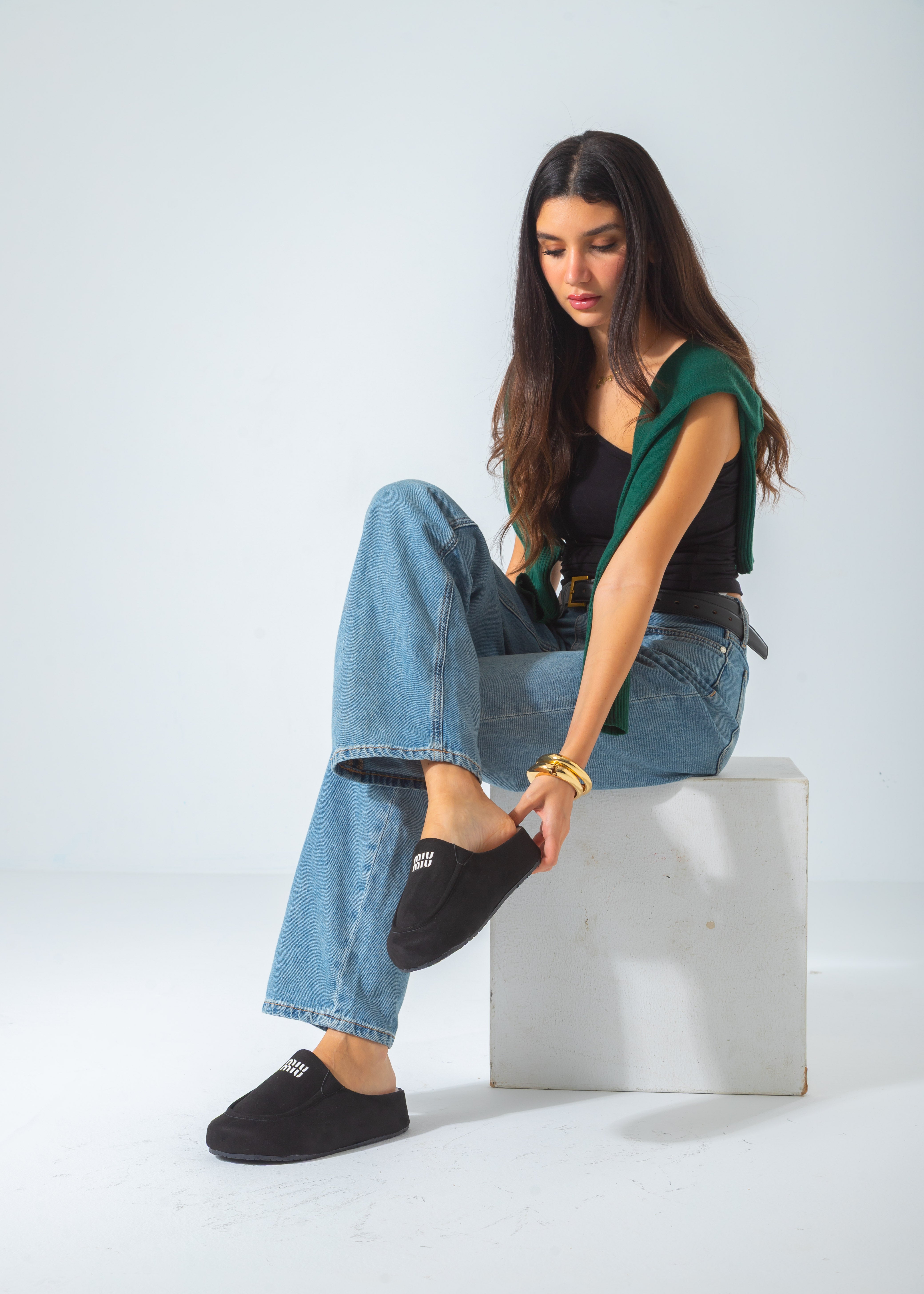 Suede Suede Moccasin Backless Clogs-black