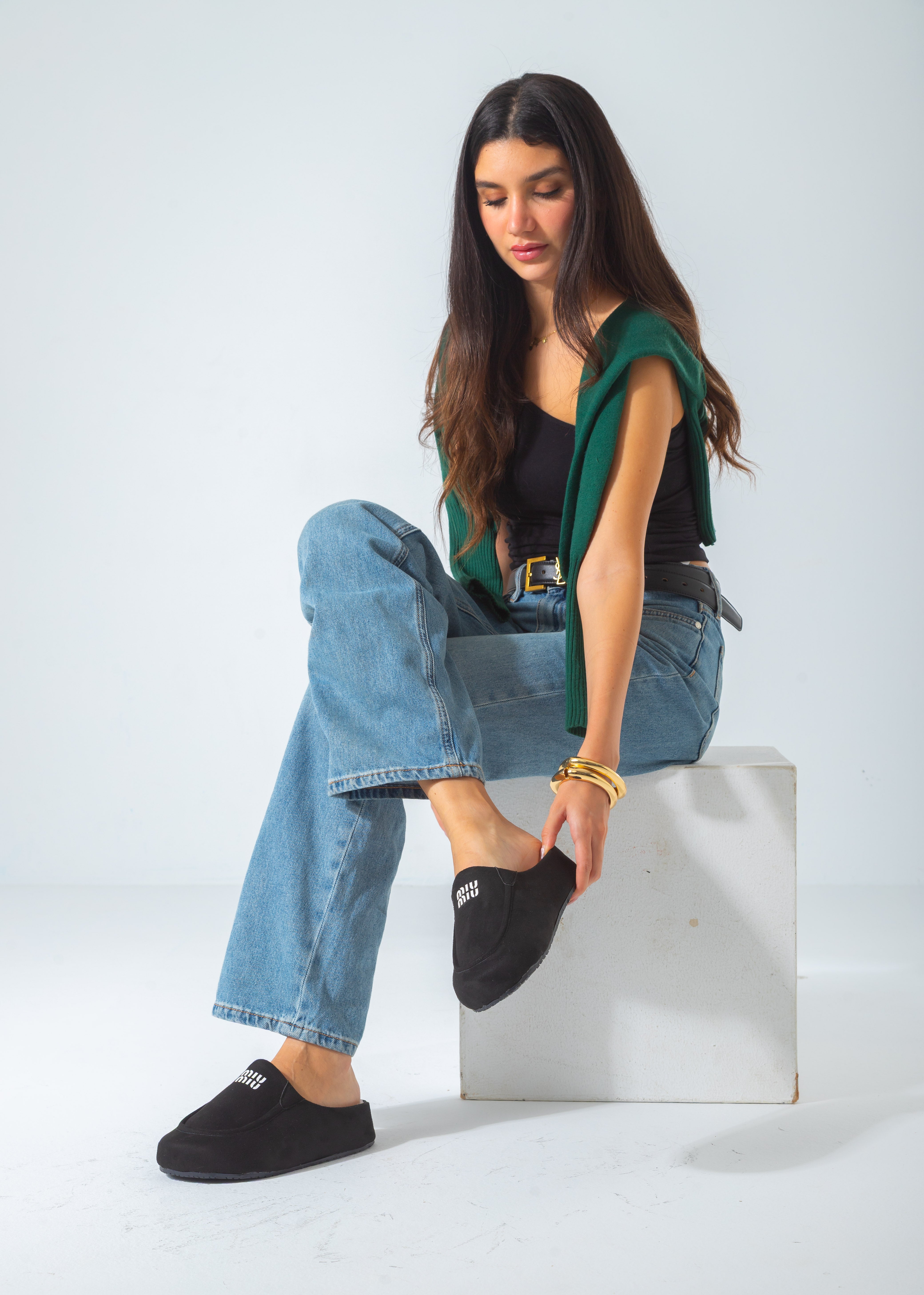 Suede Suede Moccasin Backless Clogs-black