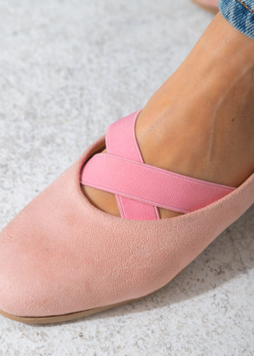 Suede Criss-Cross Elastic Flat-pink