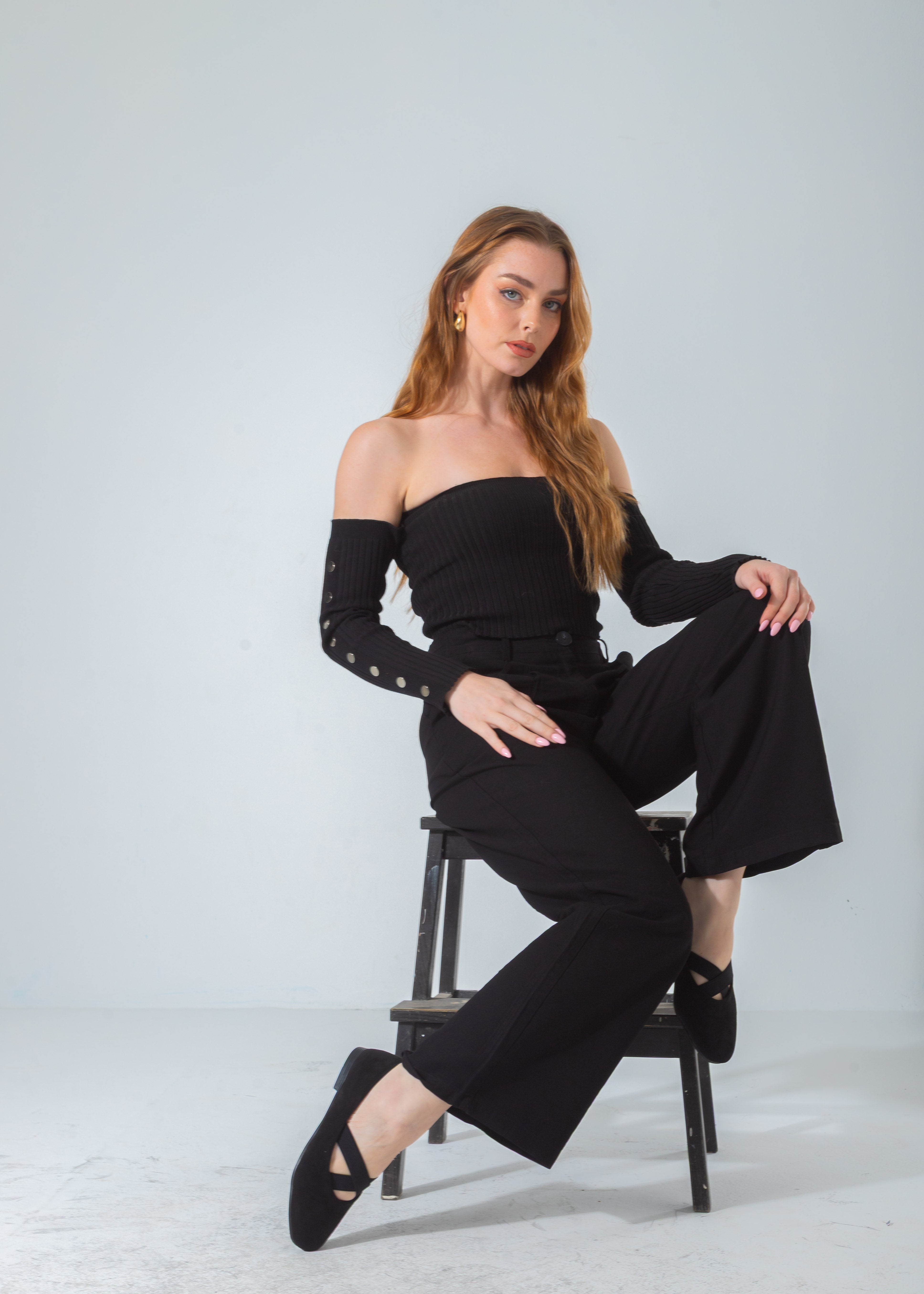 Suede Criss-Cross Elastic Flat-black