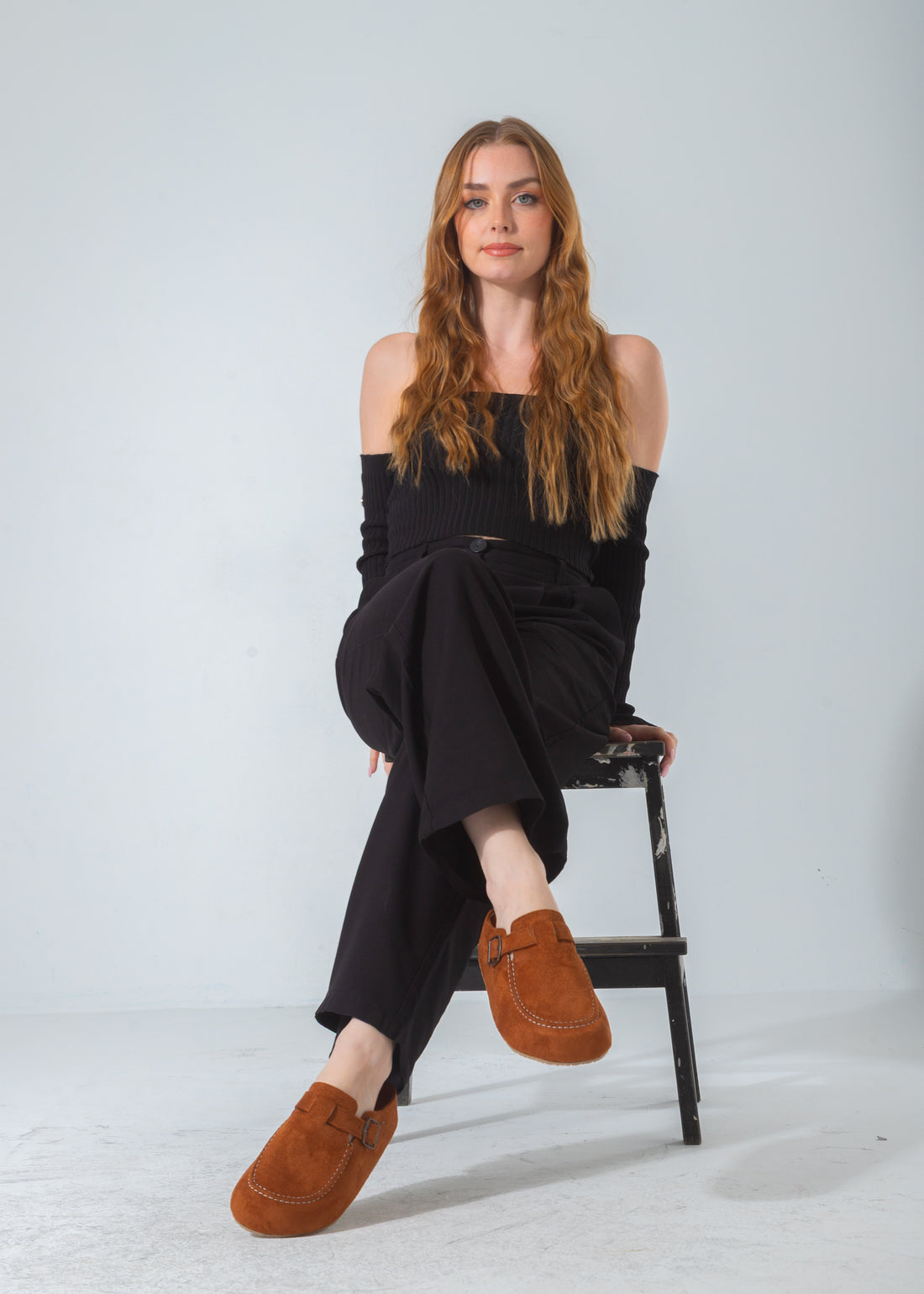 Suede Moc Toe Buckle Clog-camel