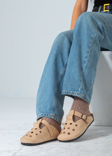 Perforated Buckle Clog-beige