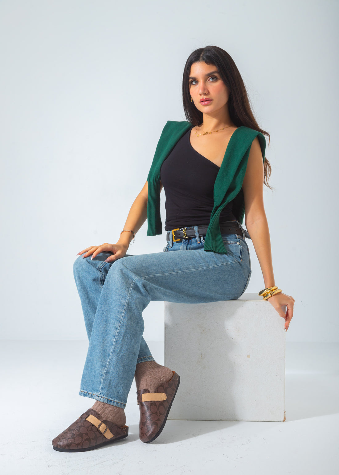 Signature Print Buckle Clog-brown