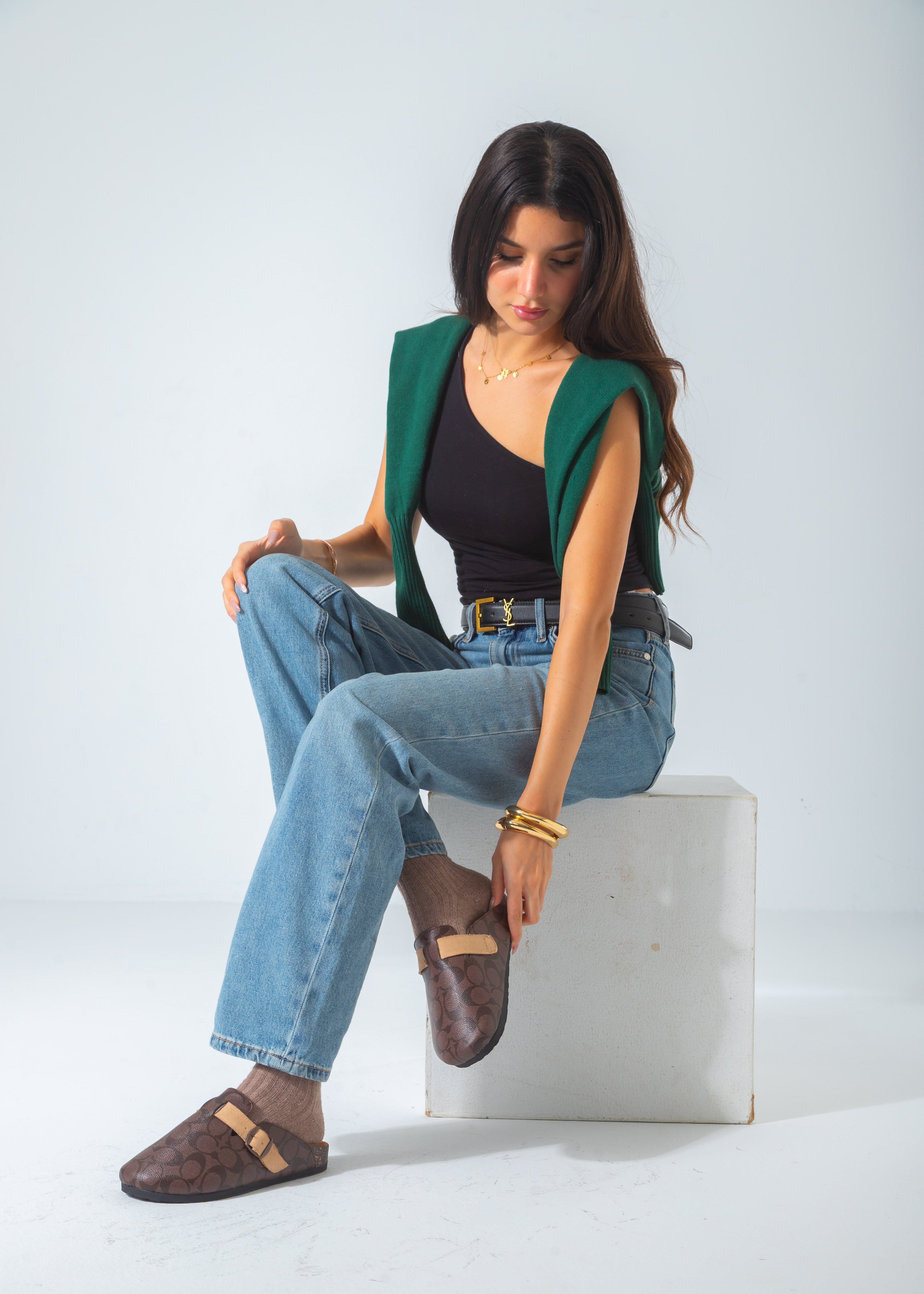 Signature Print Buckle Clog-brown