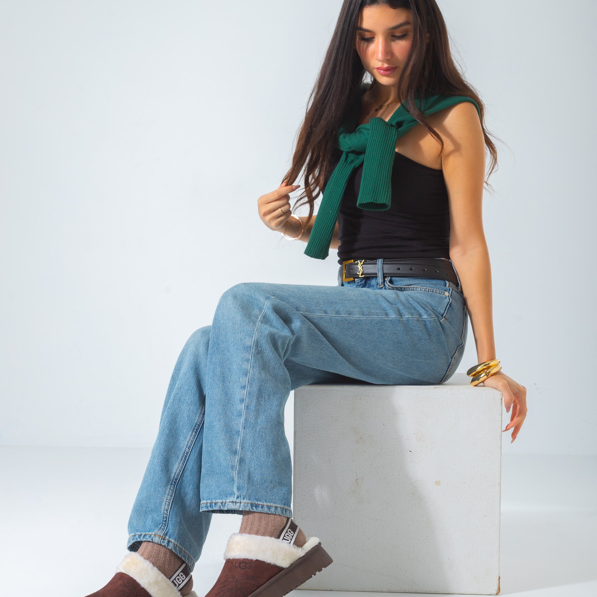 Elastic Strap Cozy Platform Clogs-brown