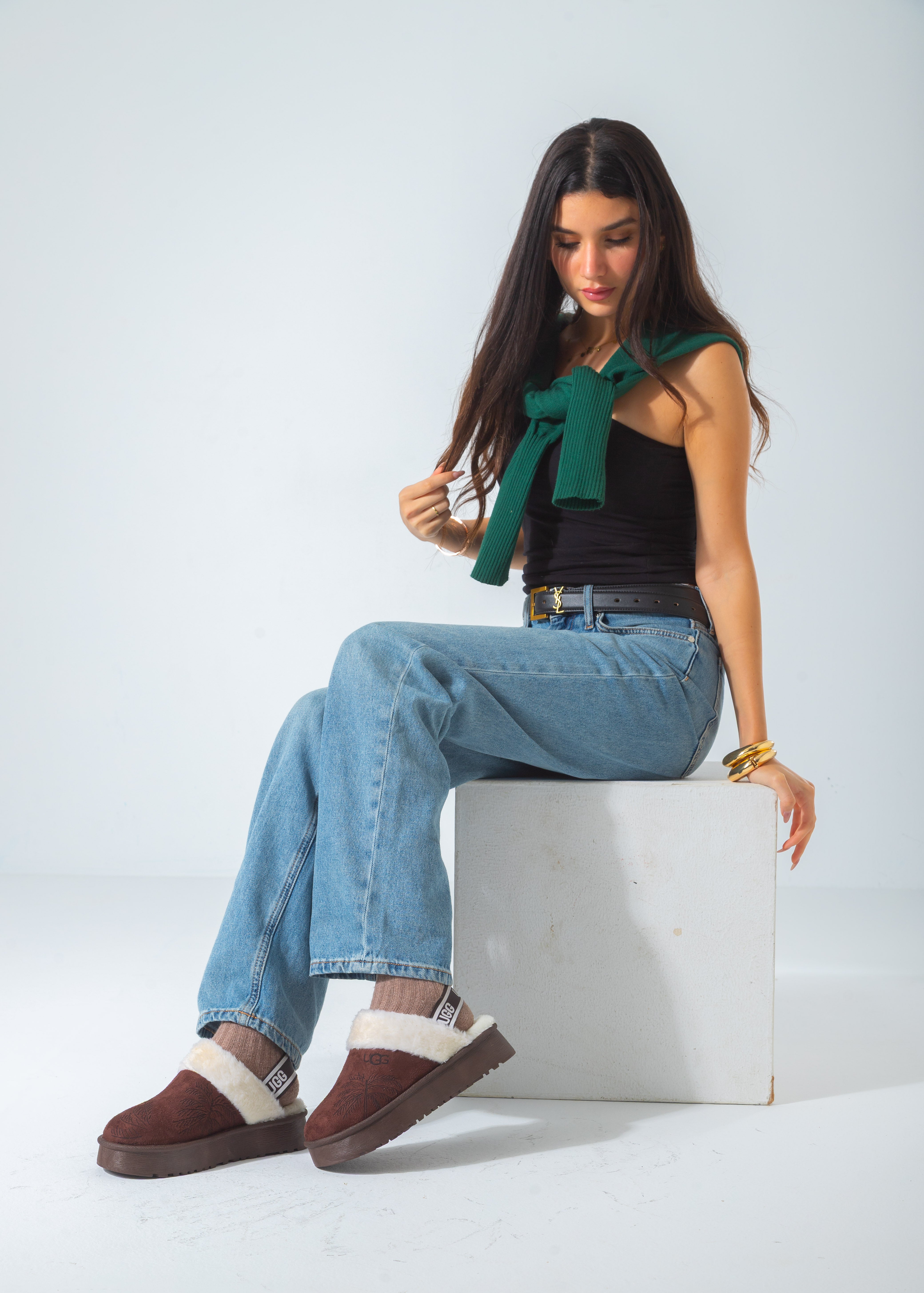 Elastic Strap Cozy Platform Clogs-brown