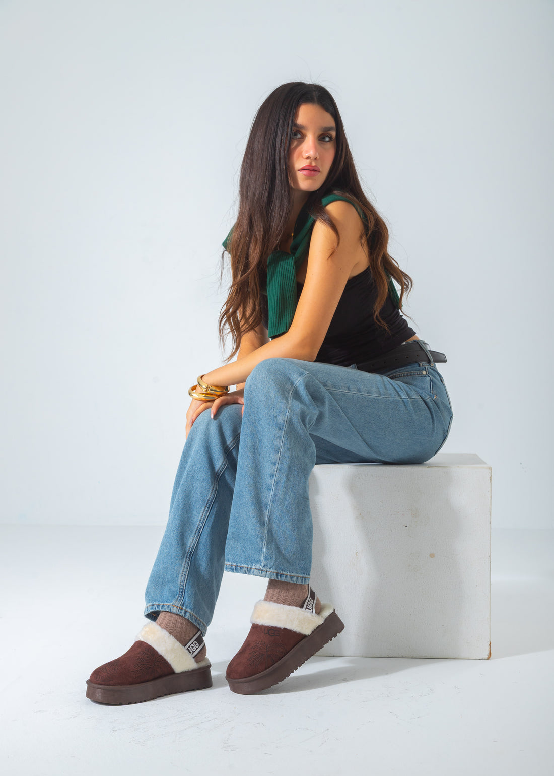 Elastic Strap Cozy Platform Clogs-brown