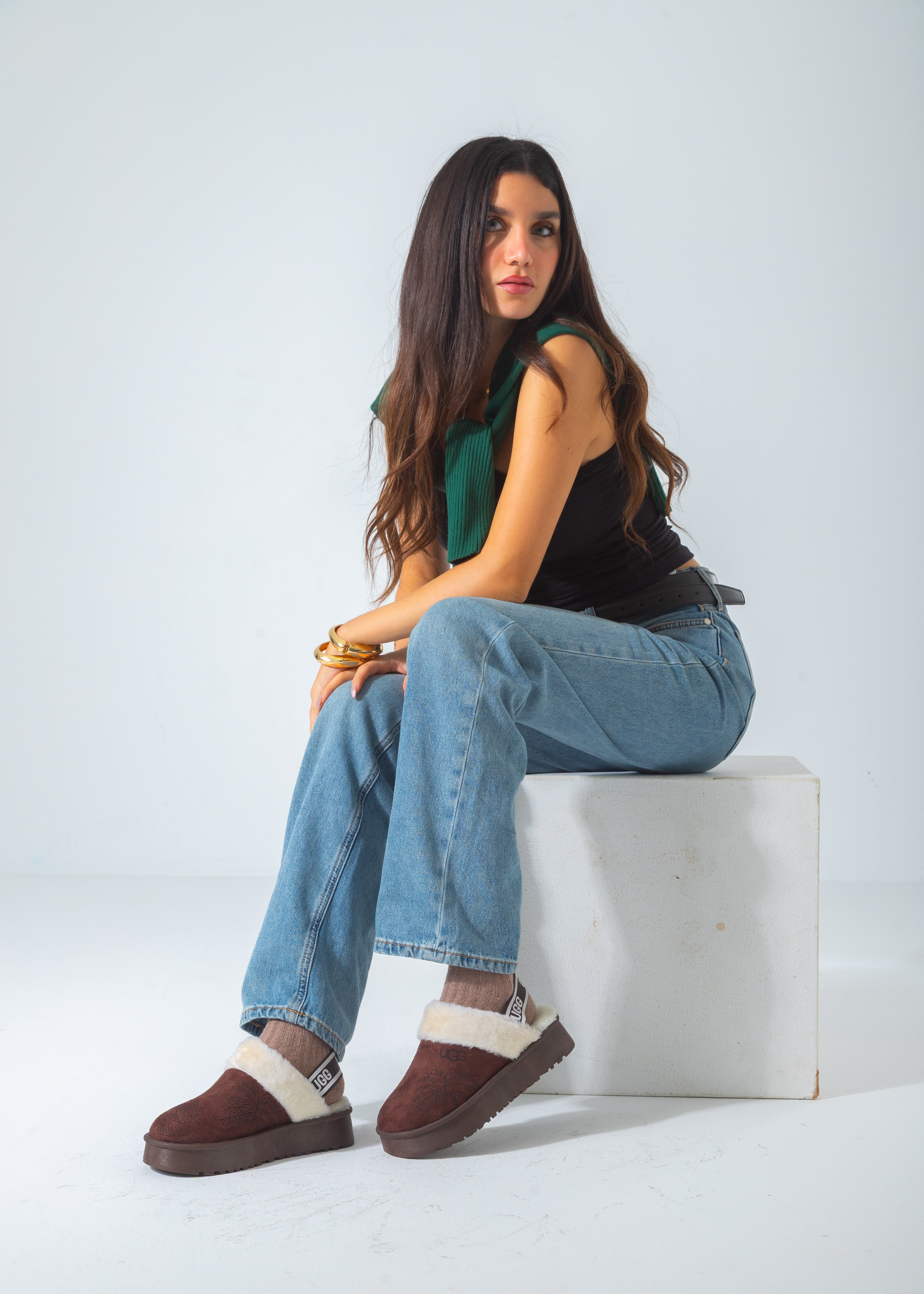 Elastic Strap Cozy Platform Clogs-brown