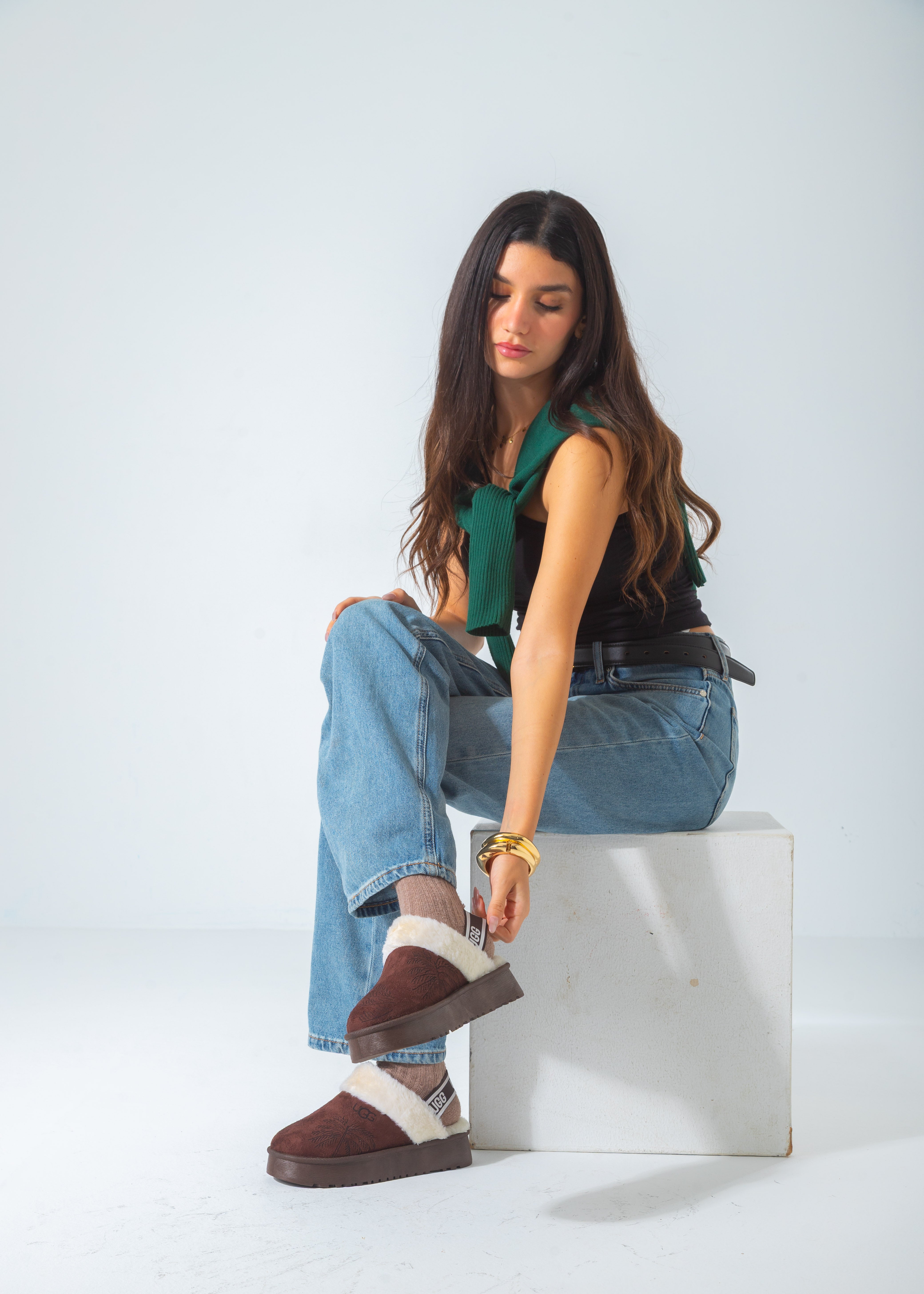 Elastic Strap Cozy Platform Clogs-brown