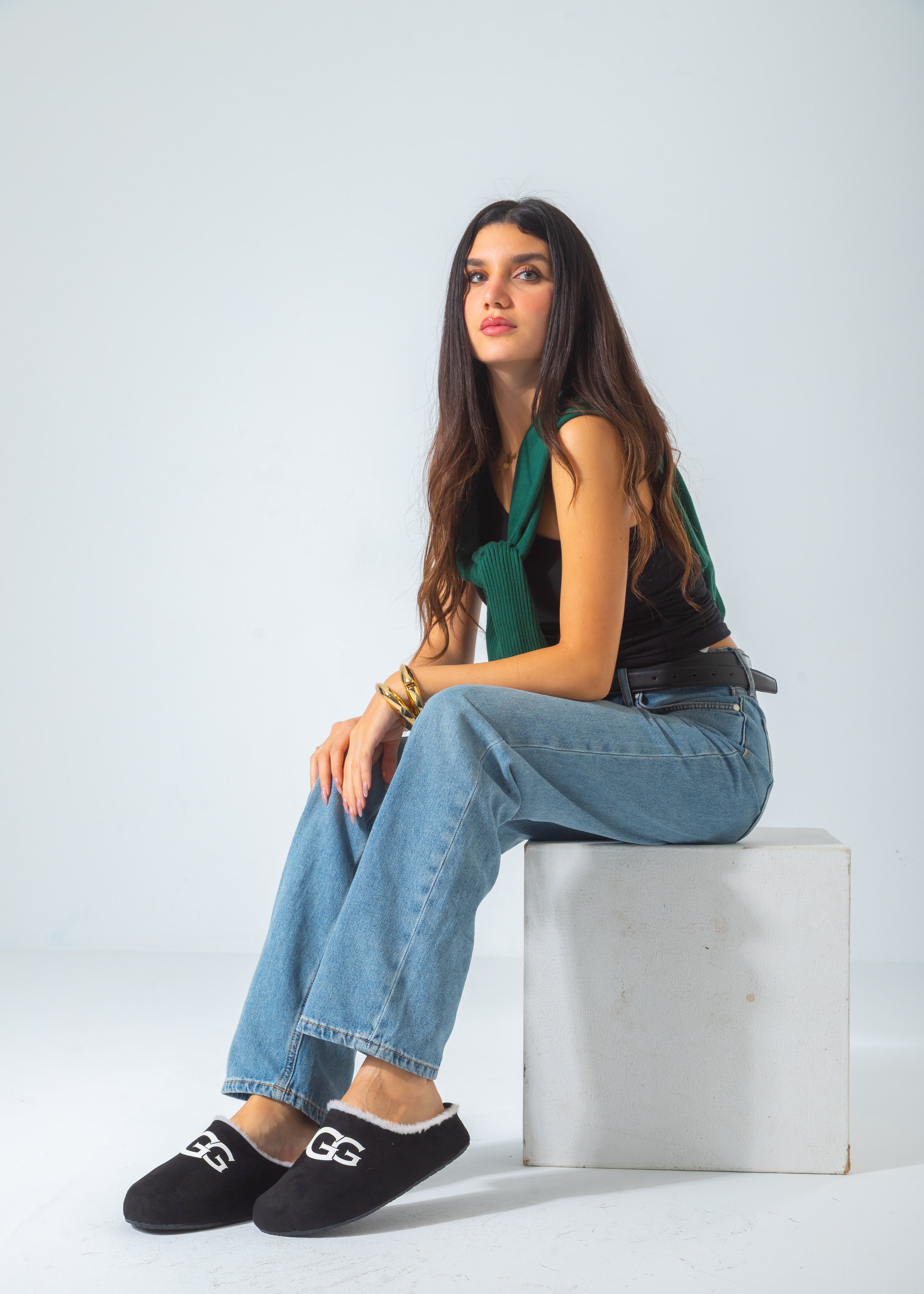 Branded Shearling Colgs-black