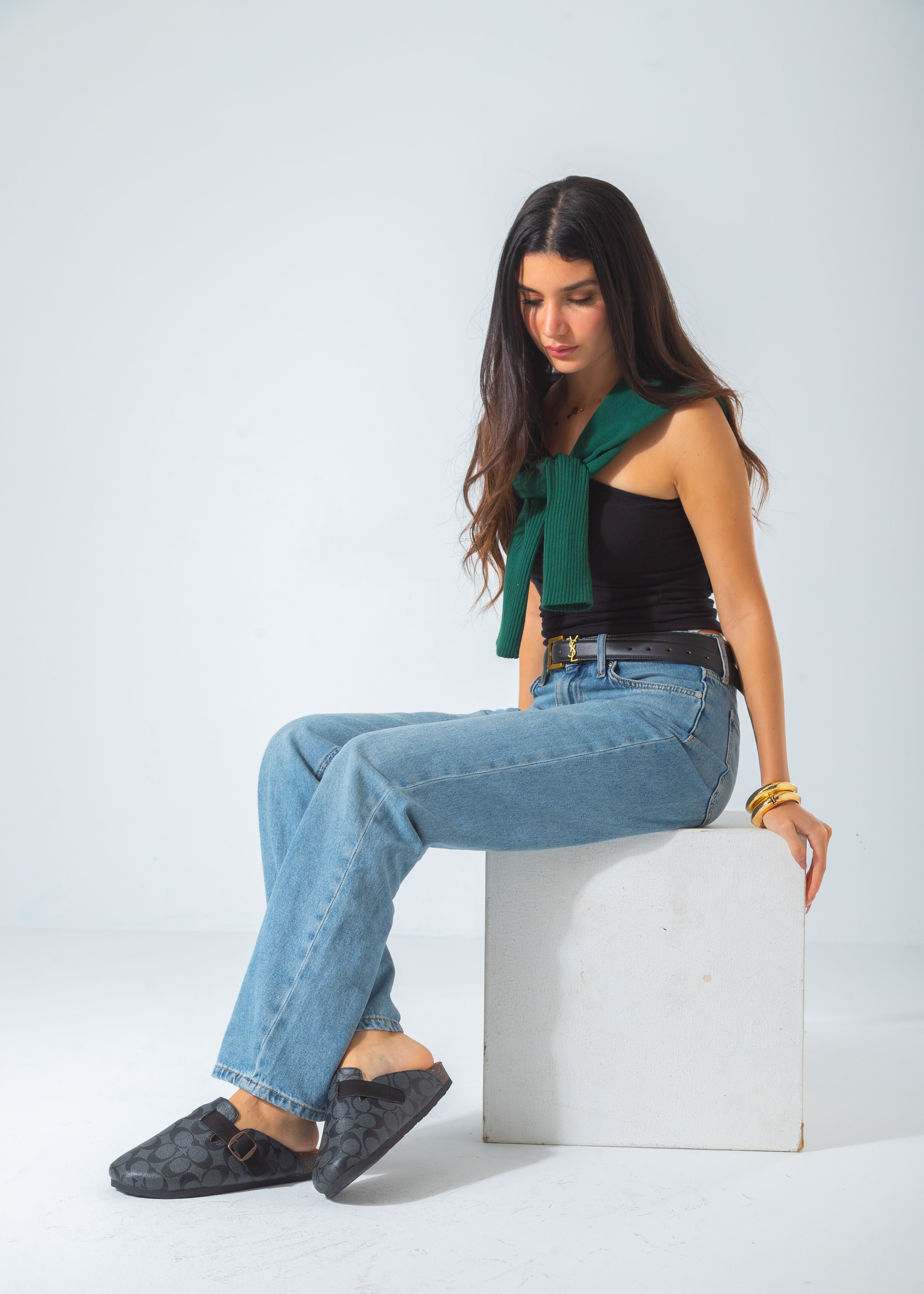 Signature Print Buckle Clog-gray