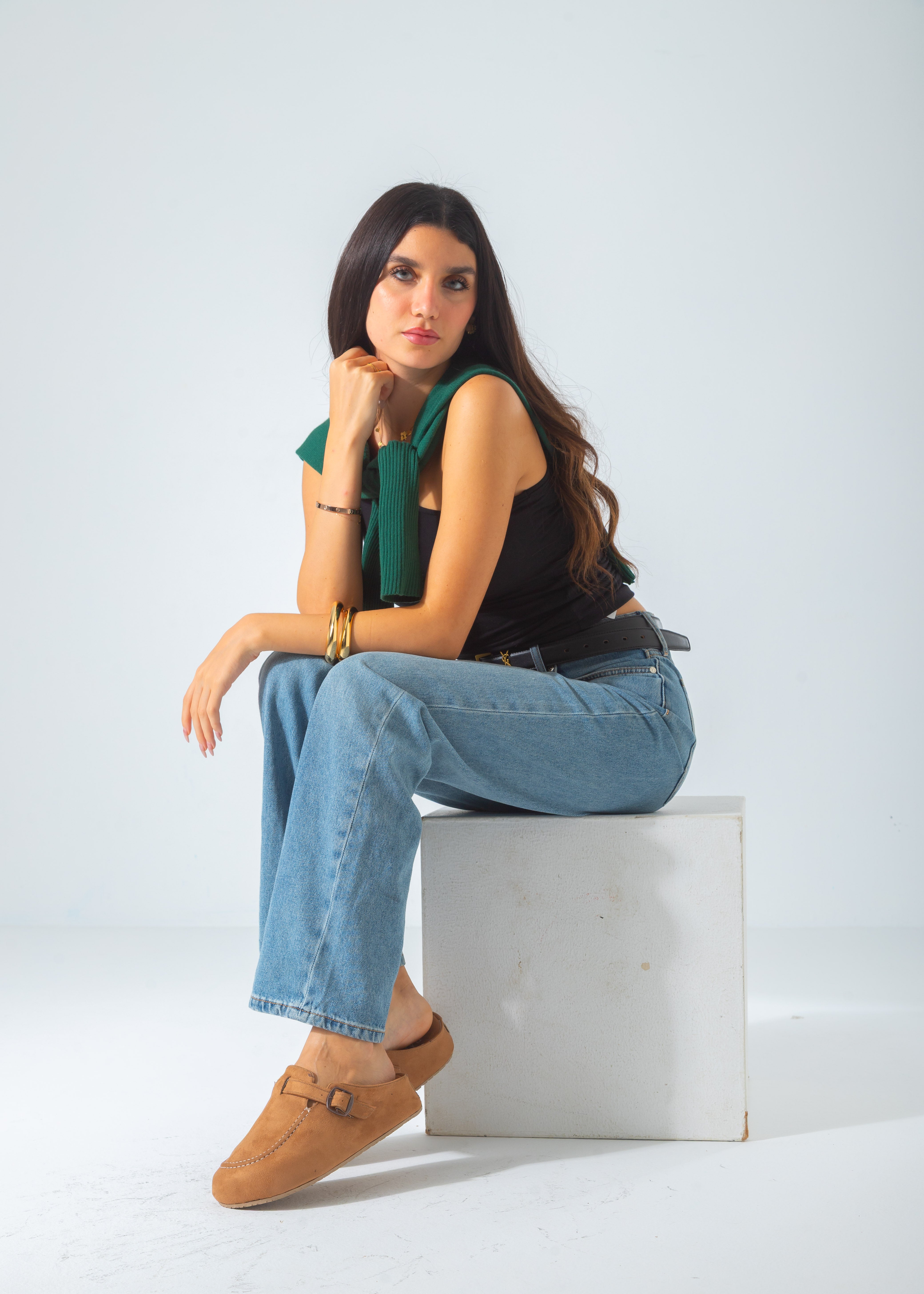 Suede Moc Toe Buckle Clog-cafe