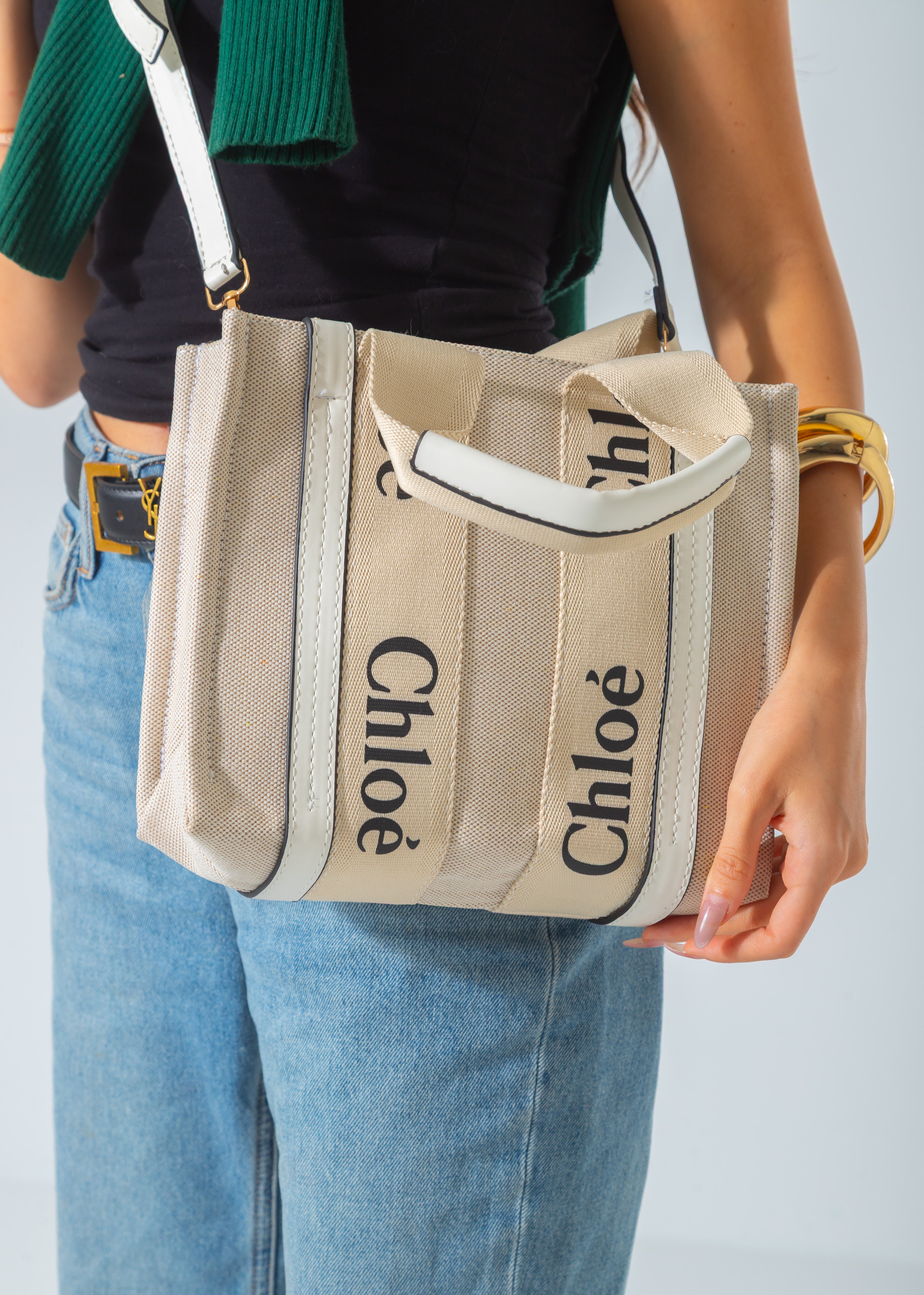 Woody Canvas Tote Bag-white