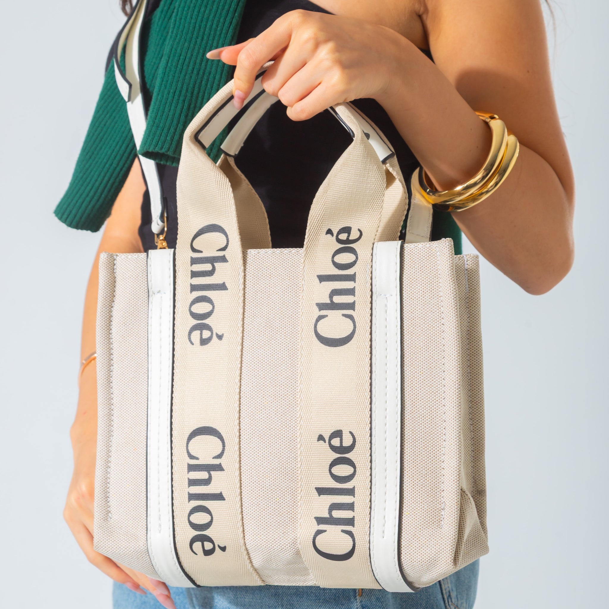 Woody Canvas Tote Bag-white