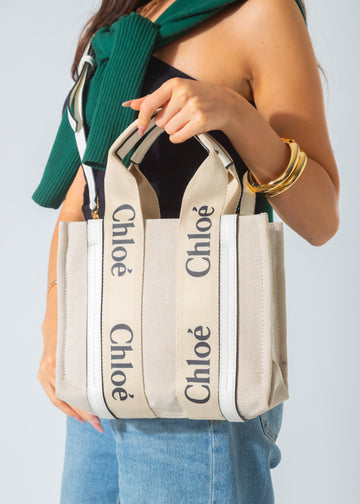 Woody Canvas Tote Bag-white