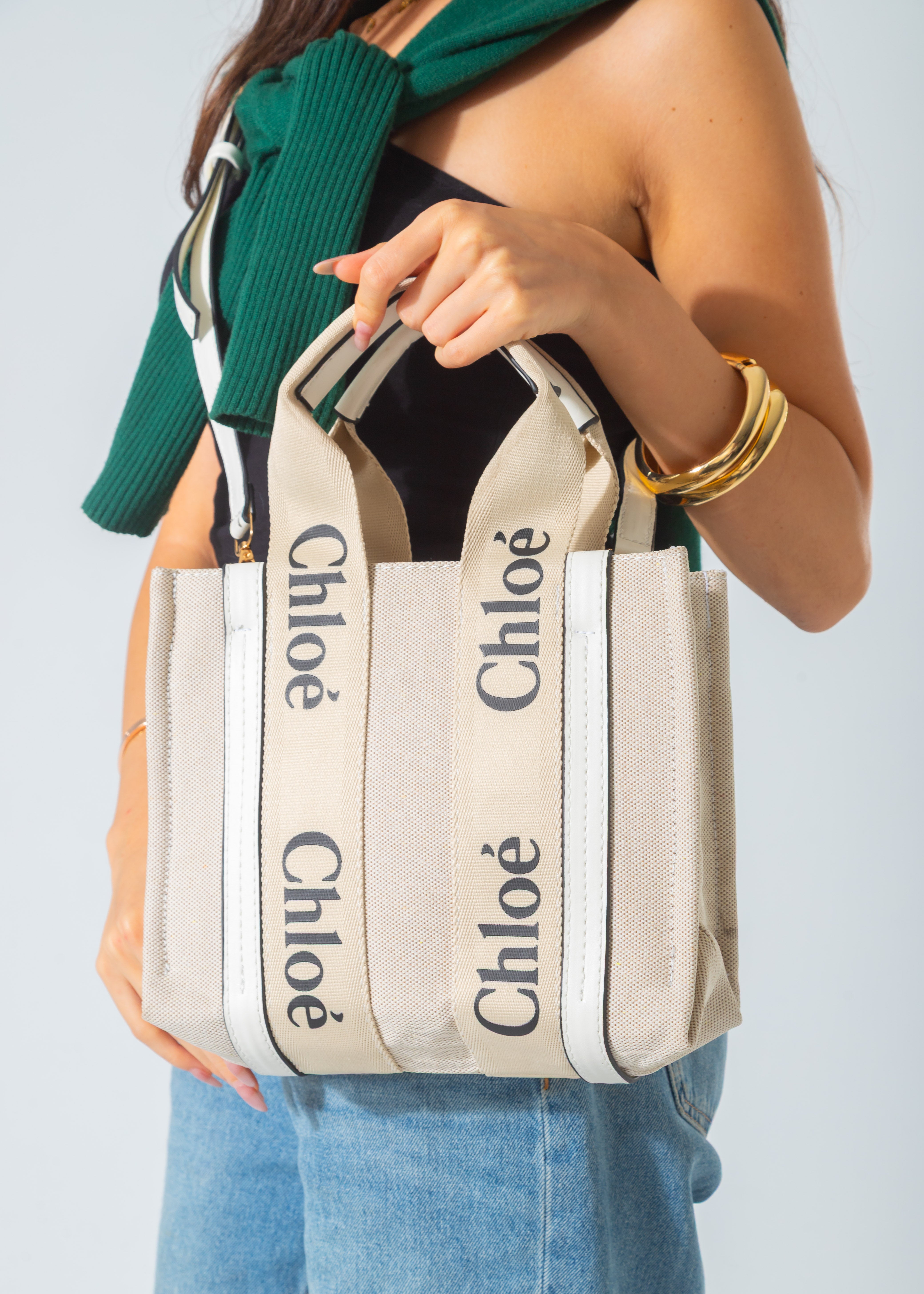 Woody Canvas Tote Bag-white