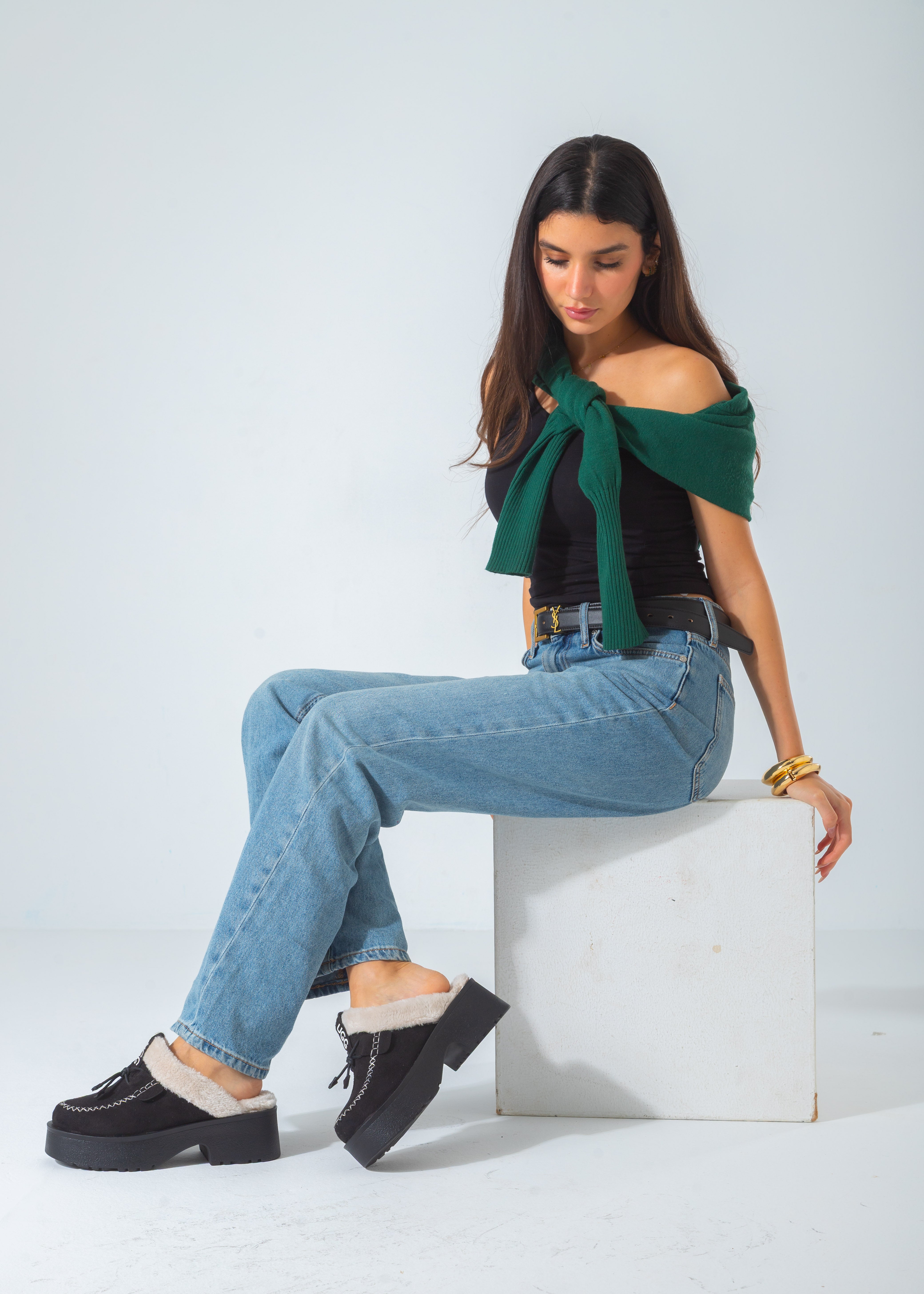 Lace-Up Moccasin Platform Clog-black