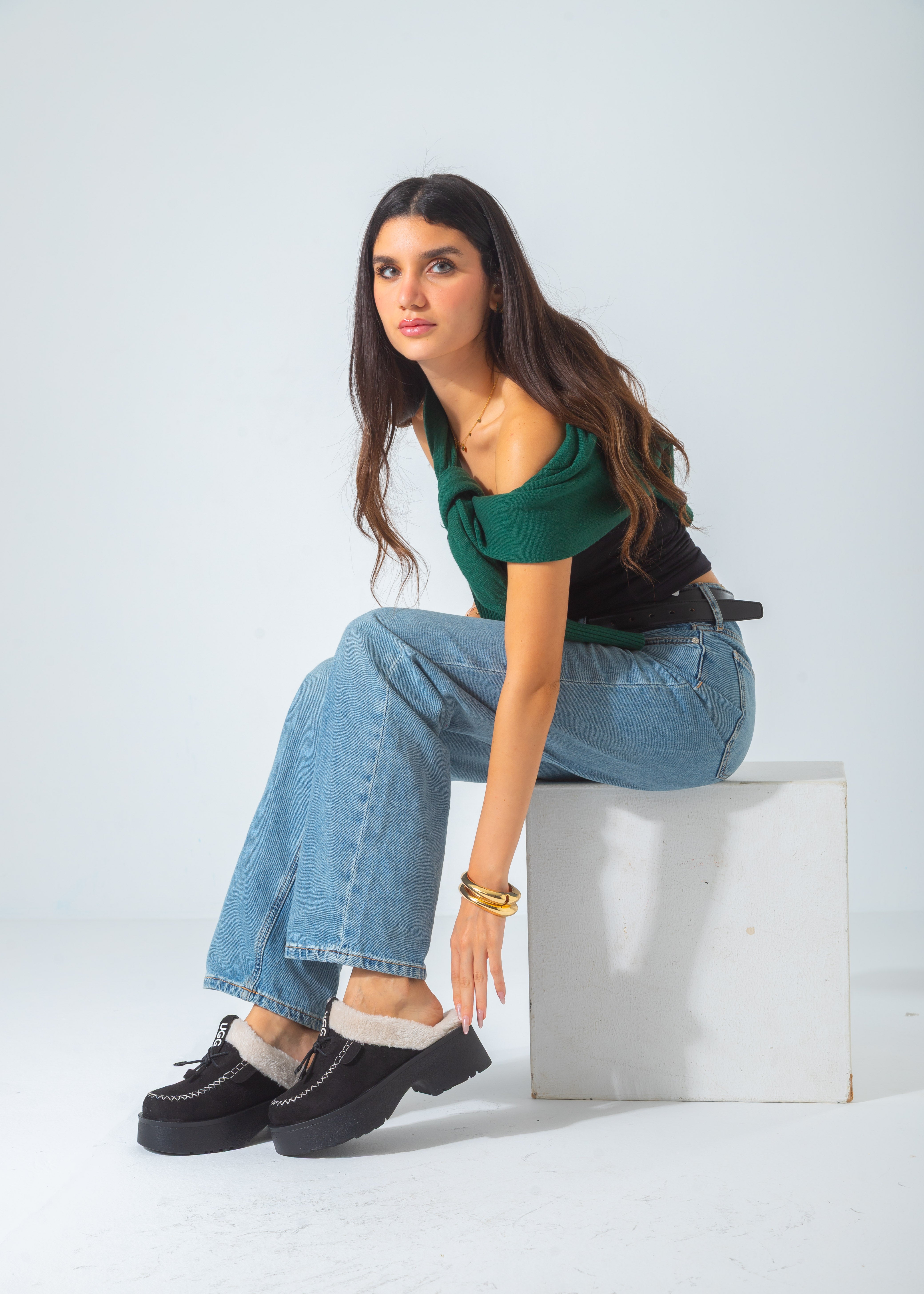 Lace-Up Moccasin Platform Clog-black