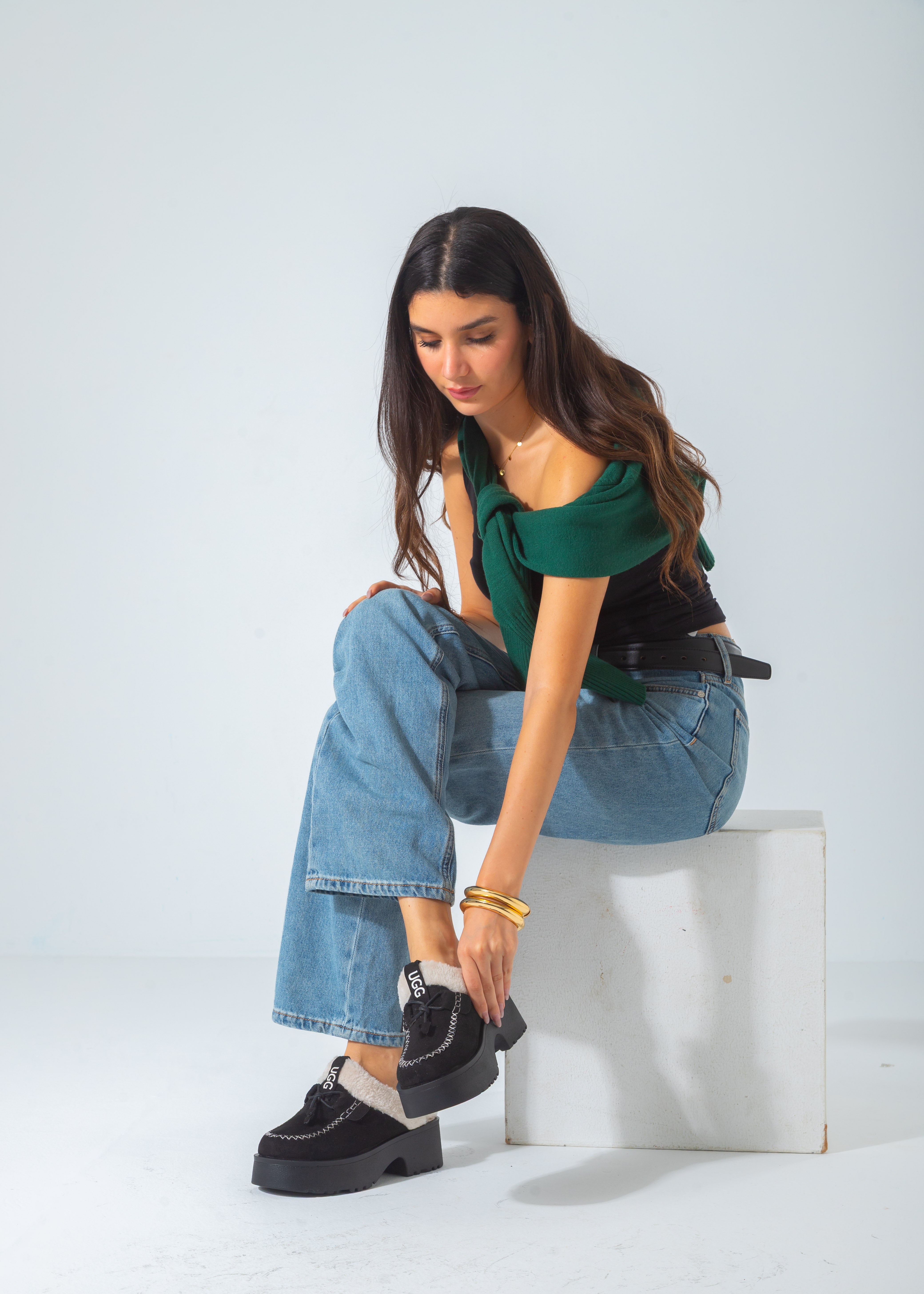 Lace-Up Moccasin Platform Clog-black