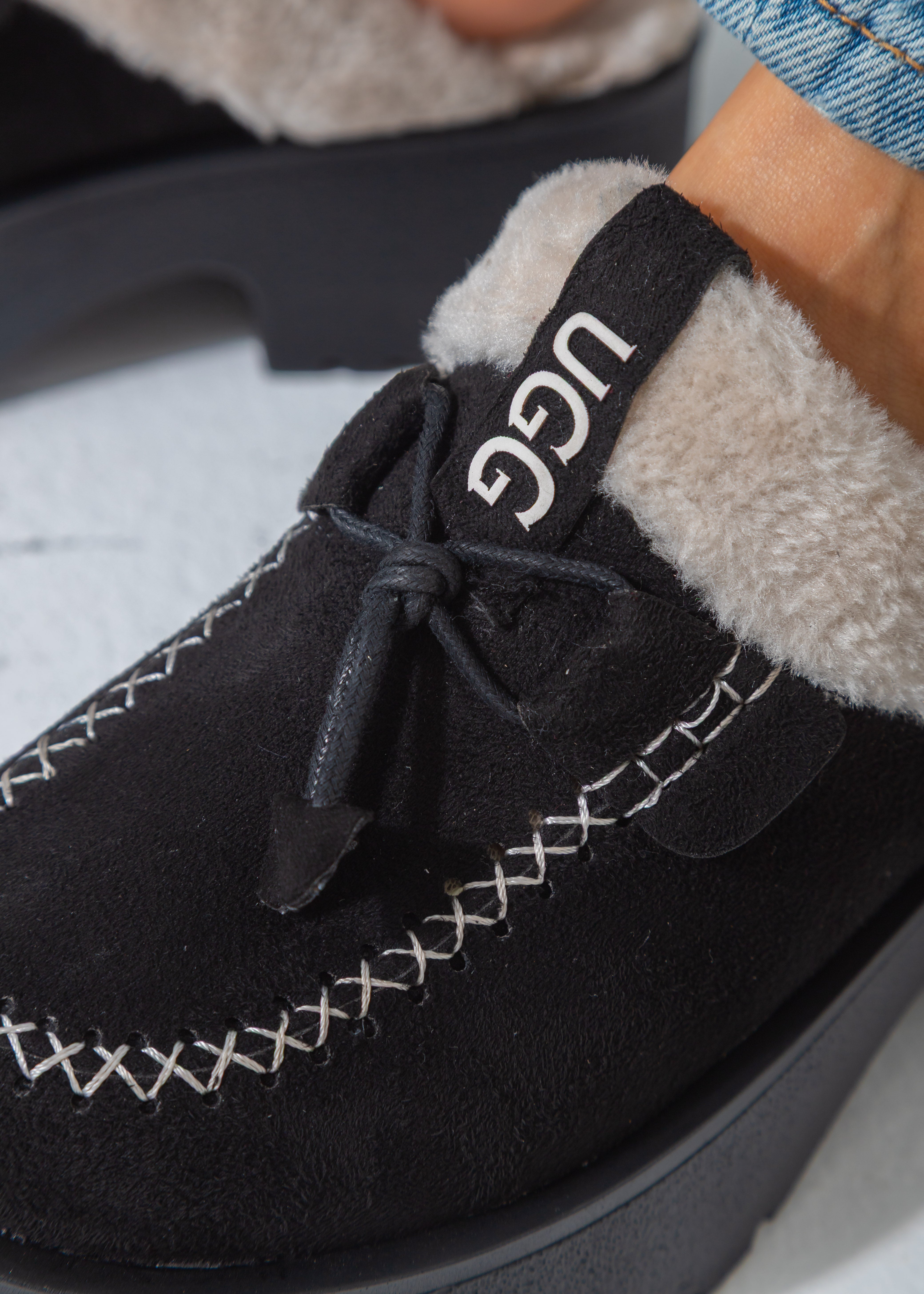 Lace-Up Moccasin Platform Clog-black