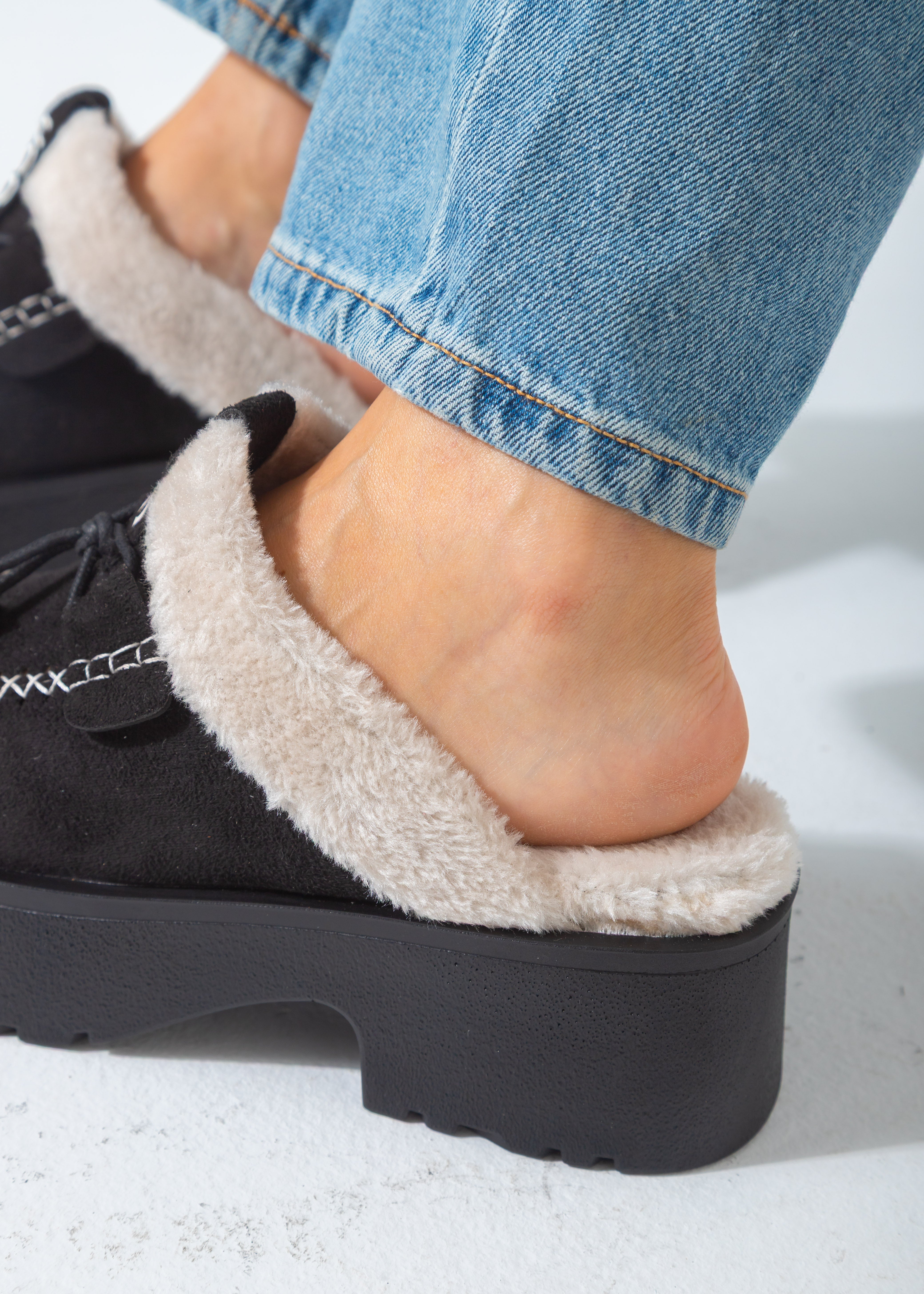 Lace-Up Moccasin Platform Clog-black