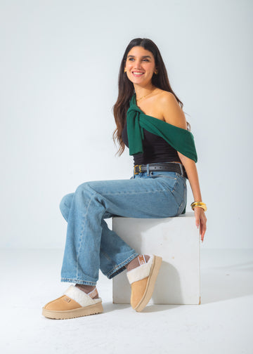 THE Branded Shearling Colgs-beige