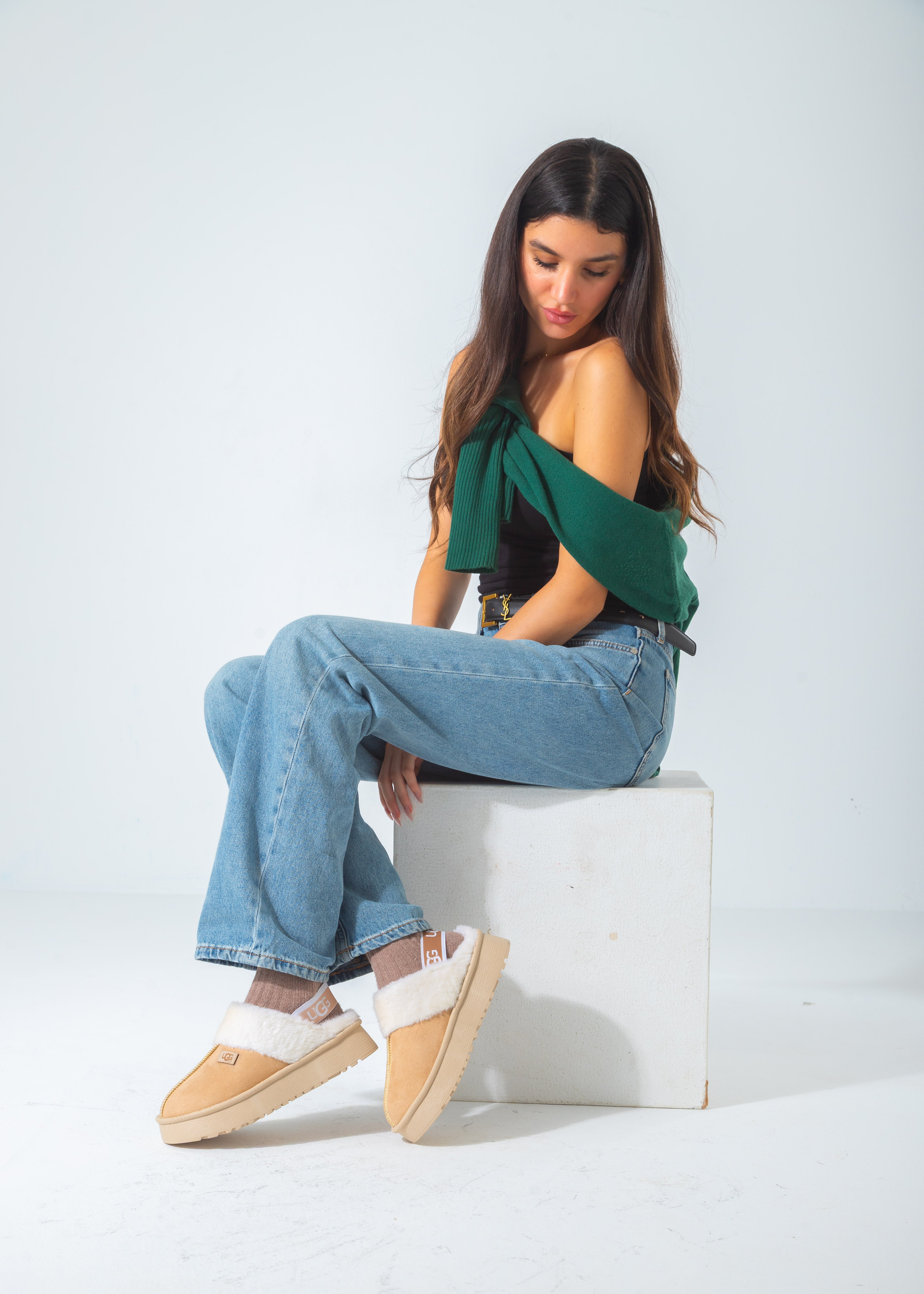 THE Branded Shearling Colgs-beige