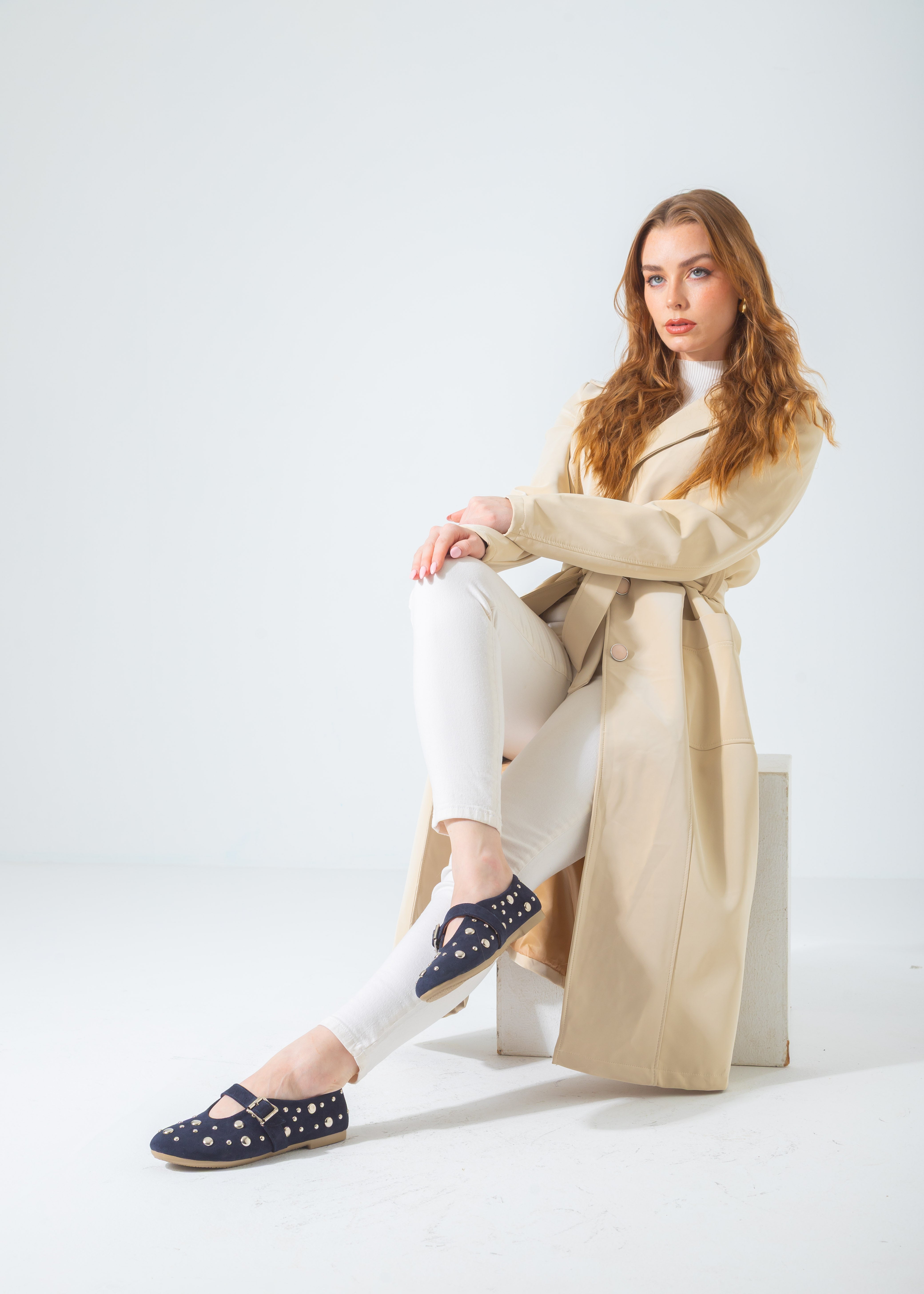 Metallic Rivet Strap Flat-dark-blue