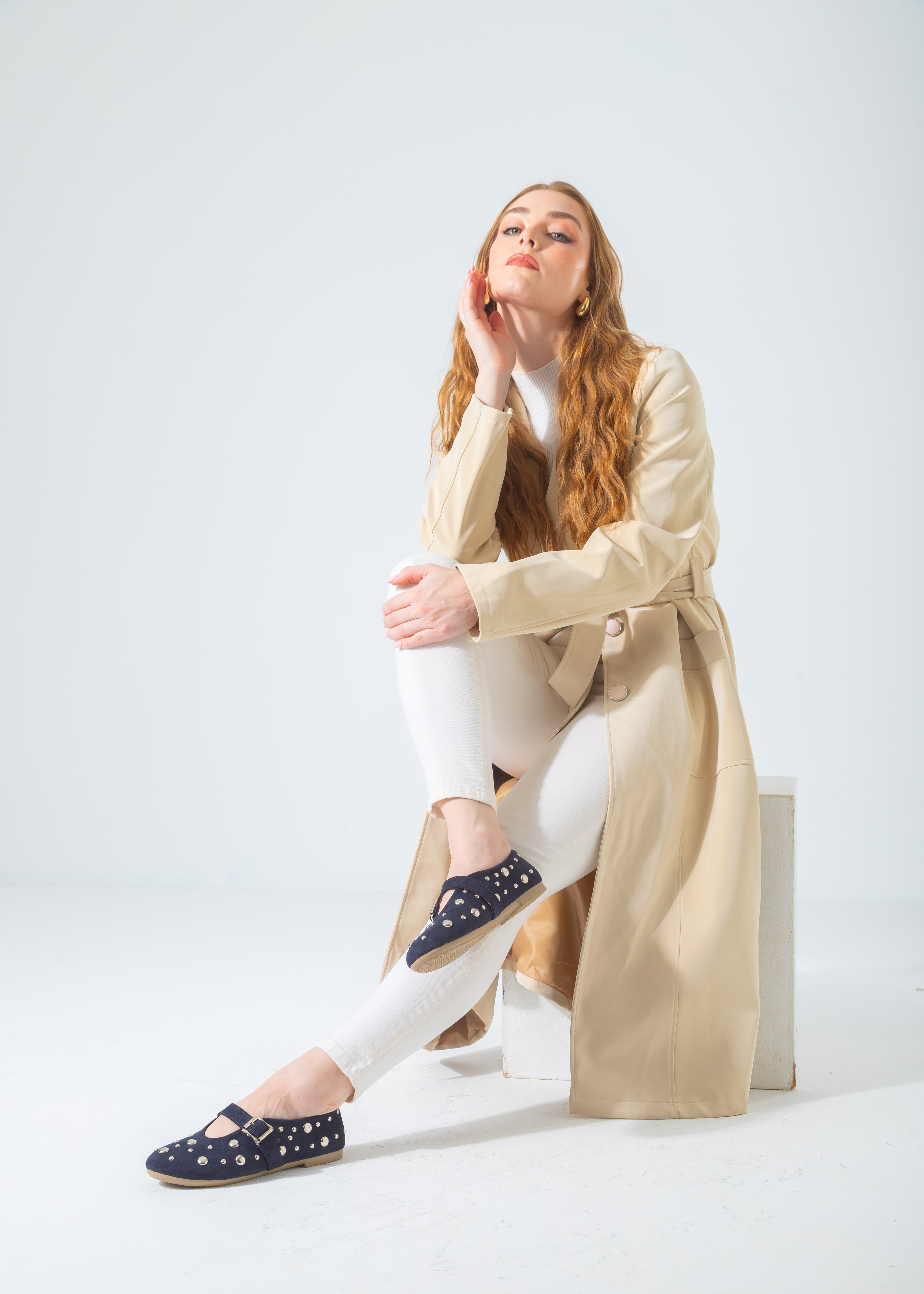 Metallic Rivet Strap Flat-dark-blue