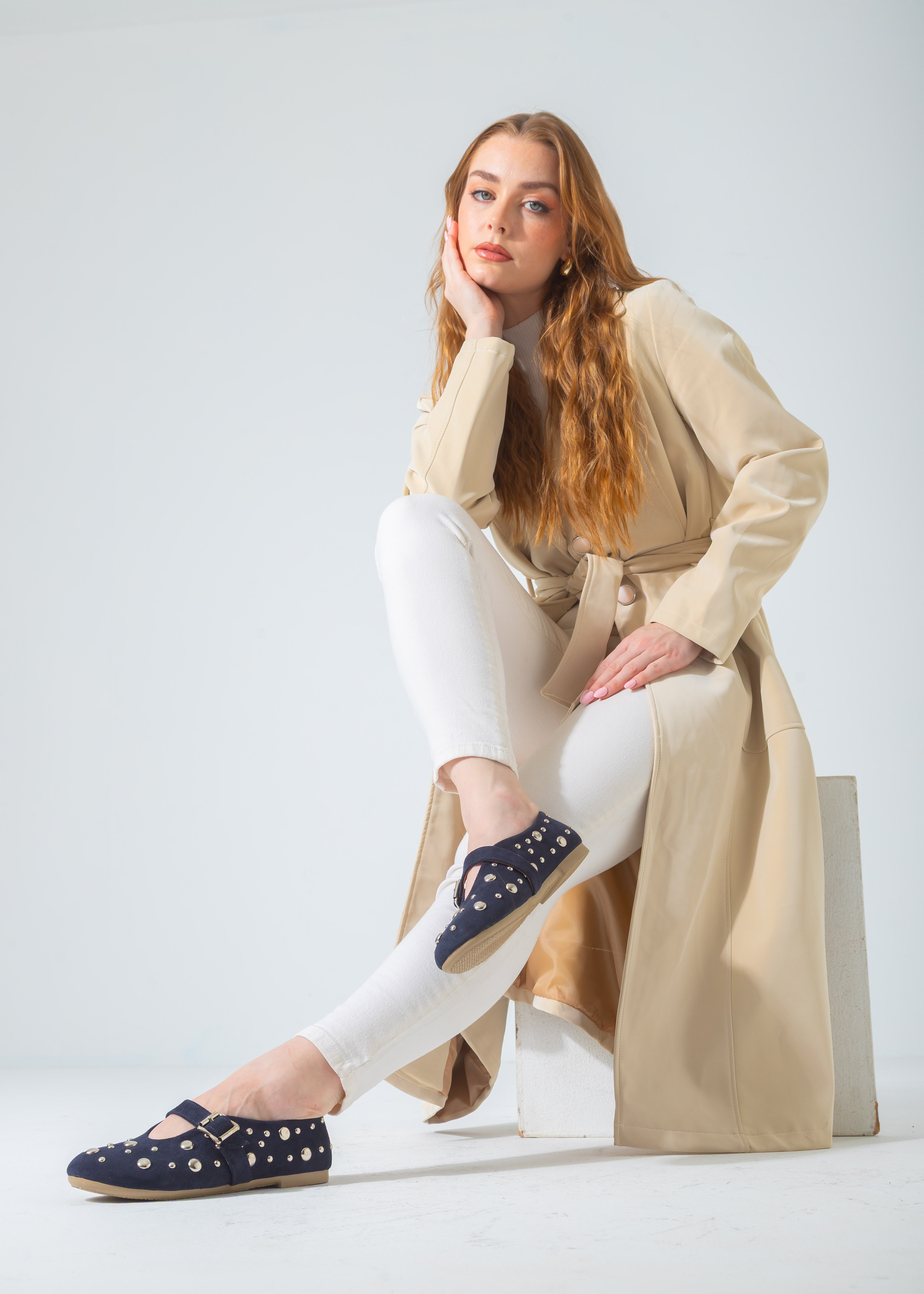 Metallic Rivet Strap Flat-dark-blue