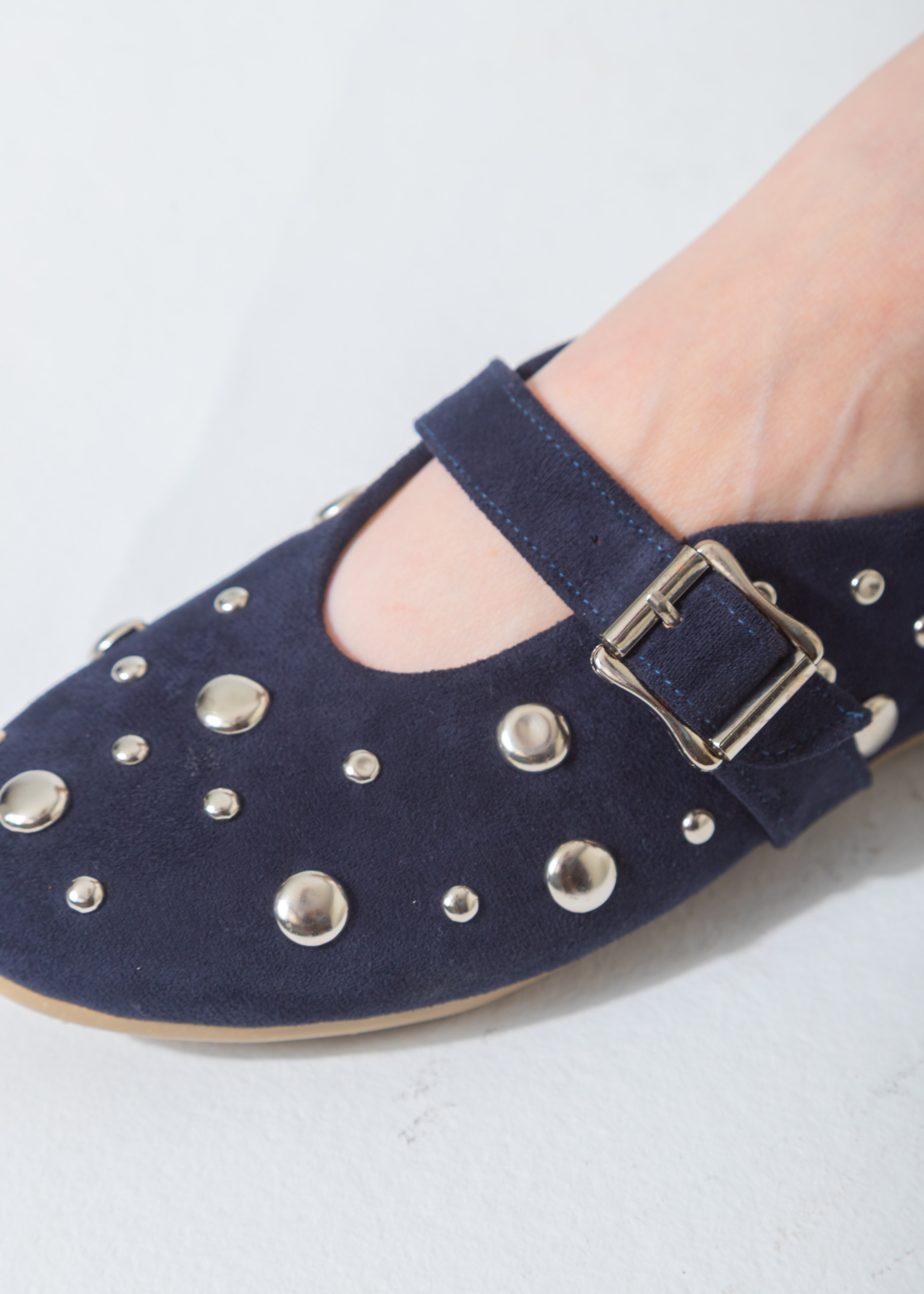 Metallic Rivet Strap Flat-dark-blue
