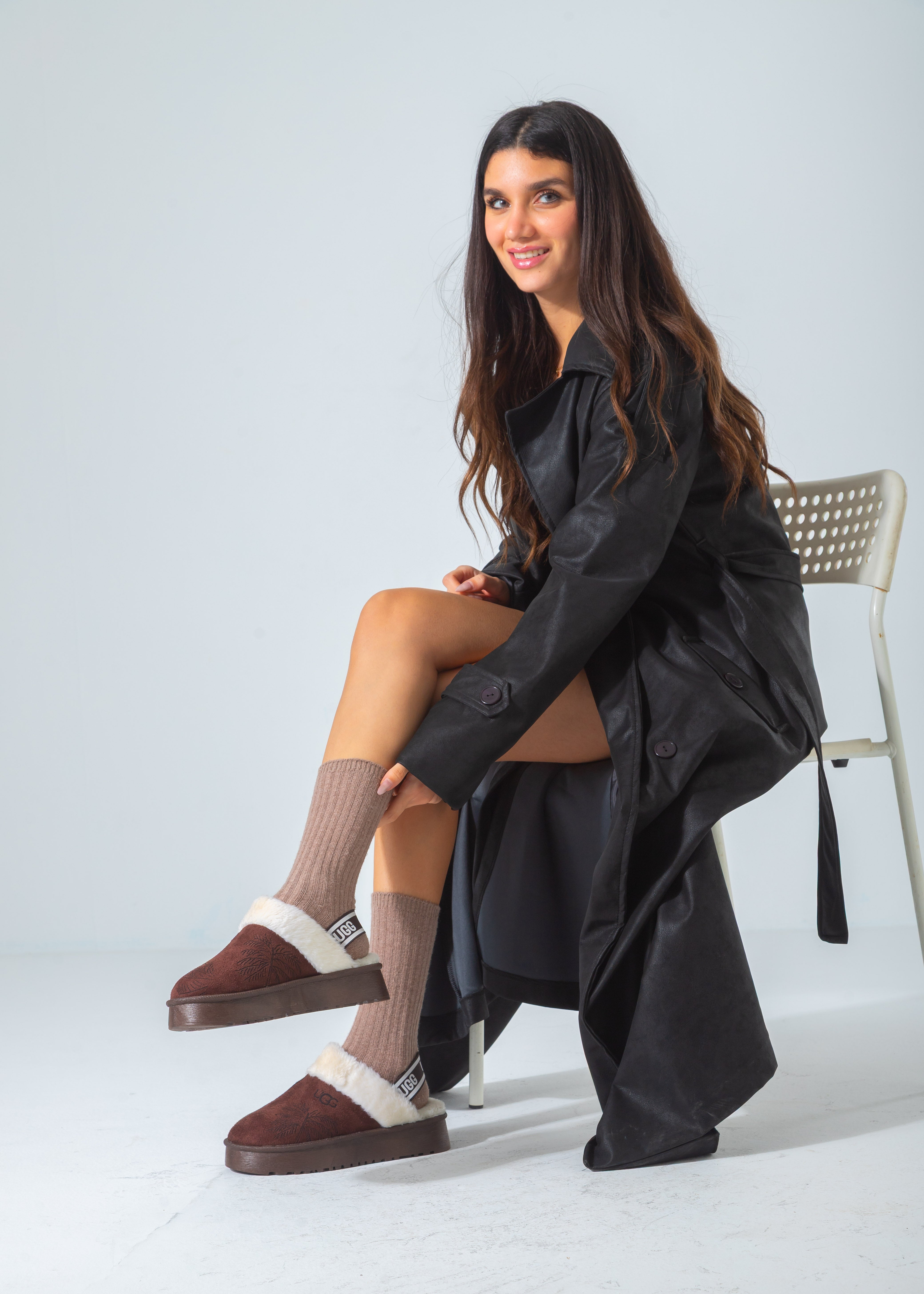 THE Branded Shearling Colgs-brown